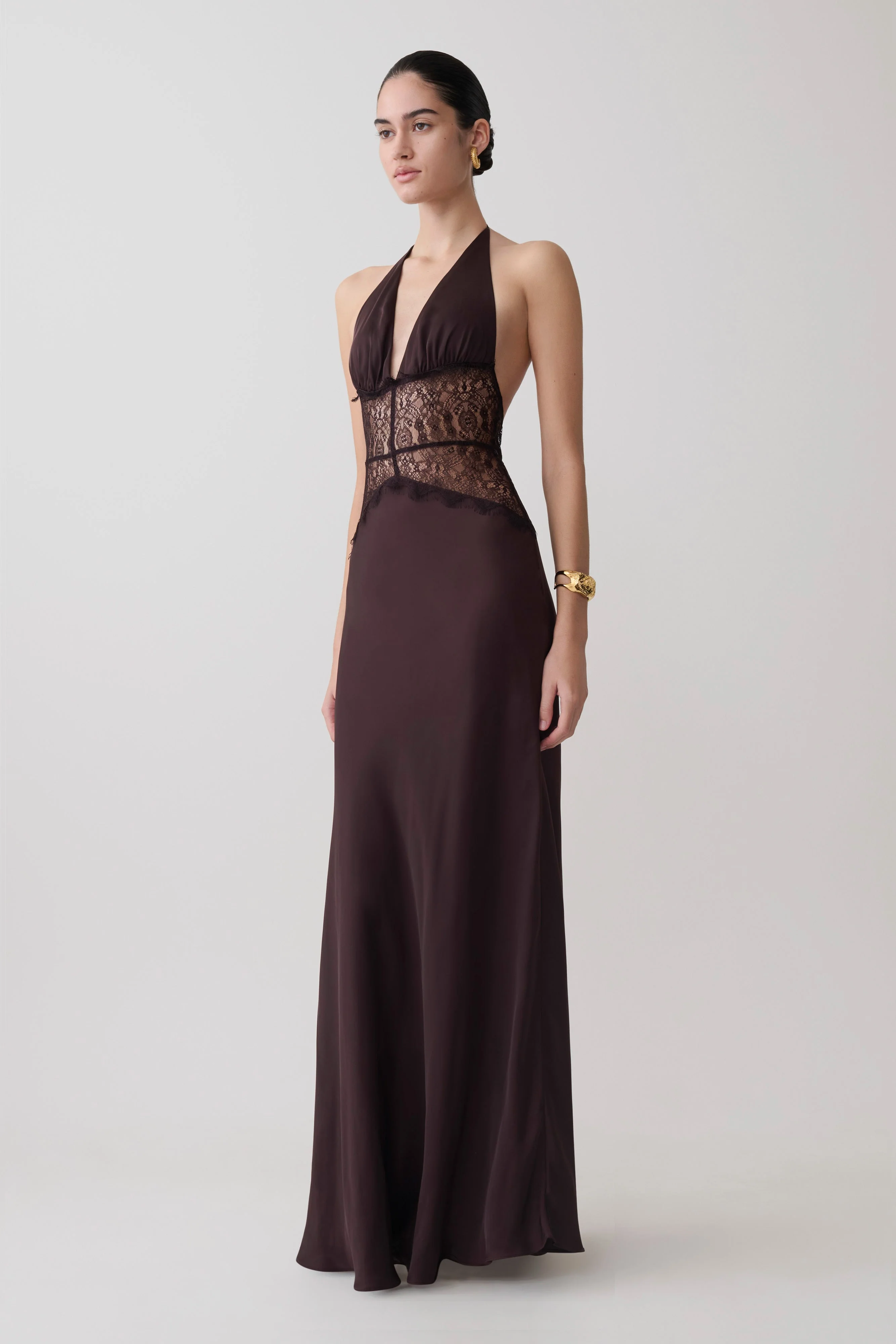 Dinah Lace And Satin Maxi Dress - Chocolate - Image 4