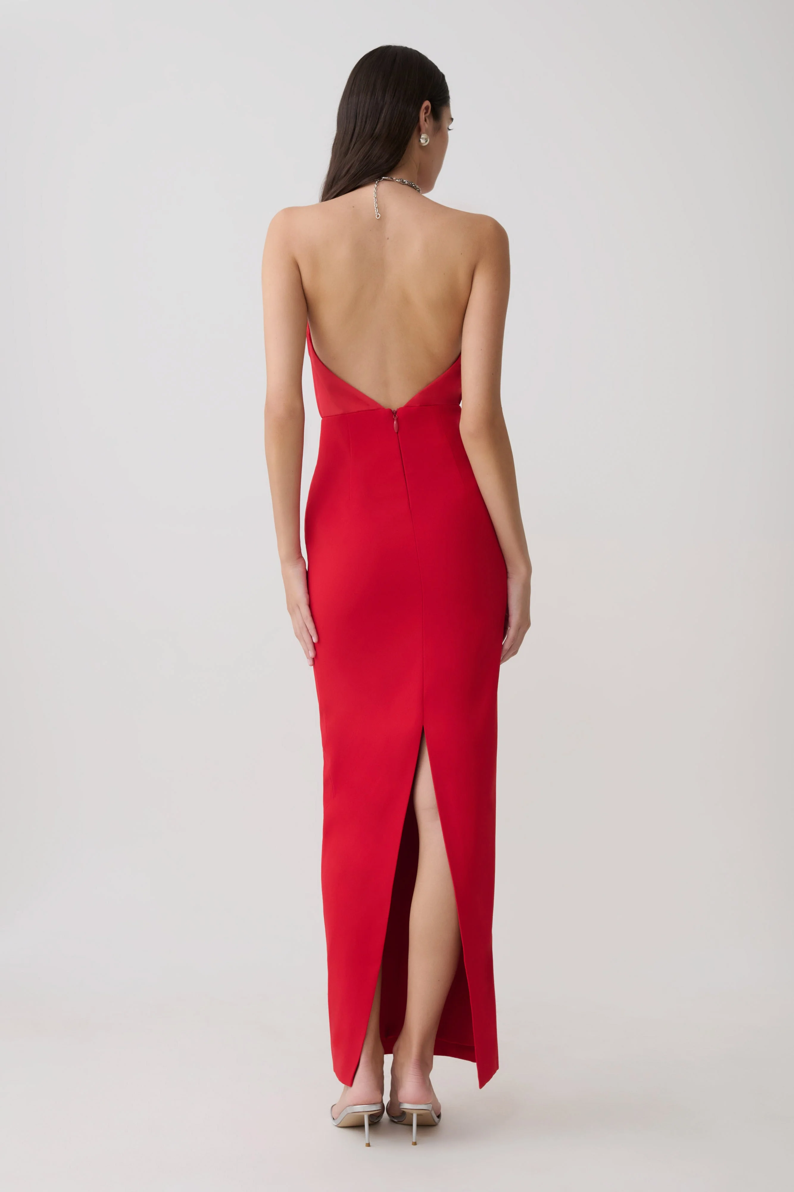 Elina Satin Necklace Maxi Dress - Red - Image 2
