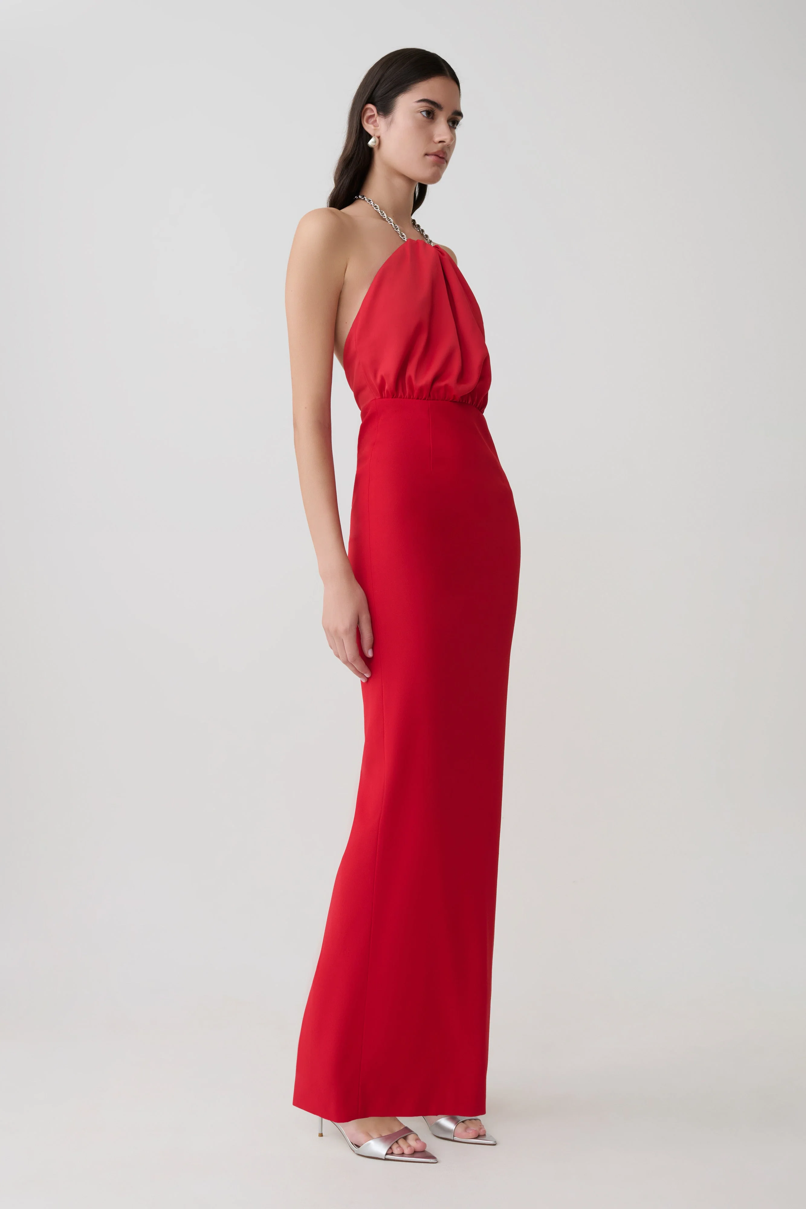 Elina Satin Necklace Maxi Dress - Red - Image 4