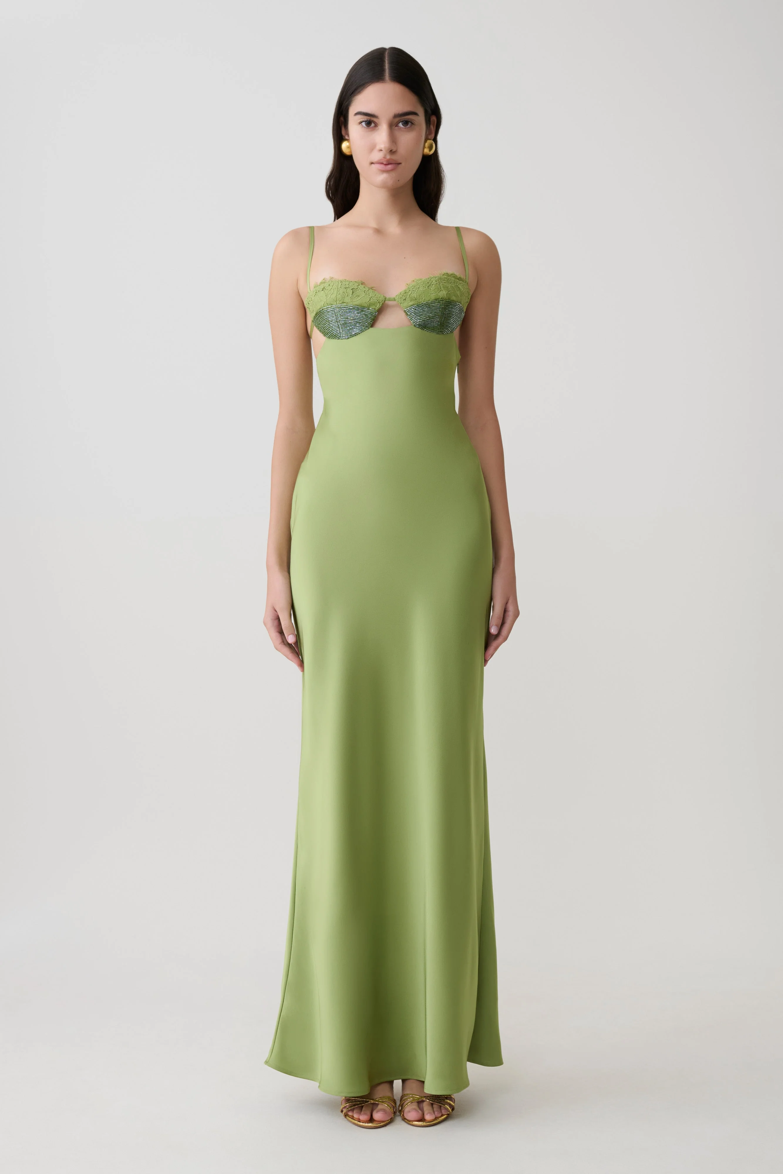 Fiorella Embellished Satin Maxi Dress - Pistachio - Image 3