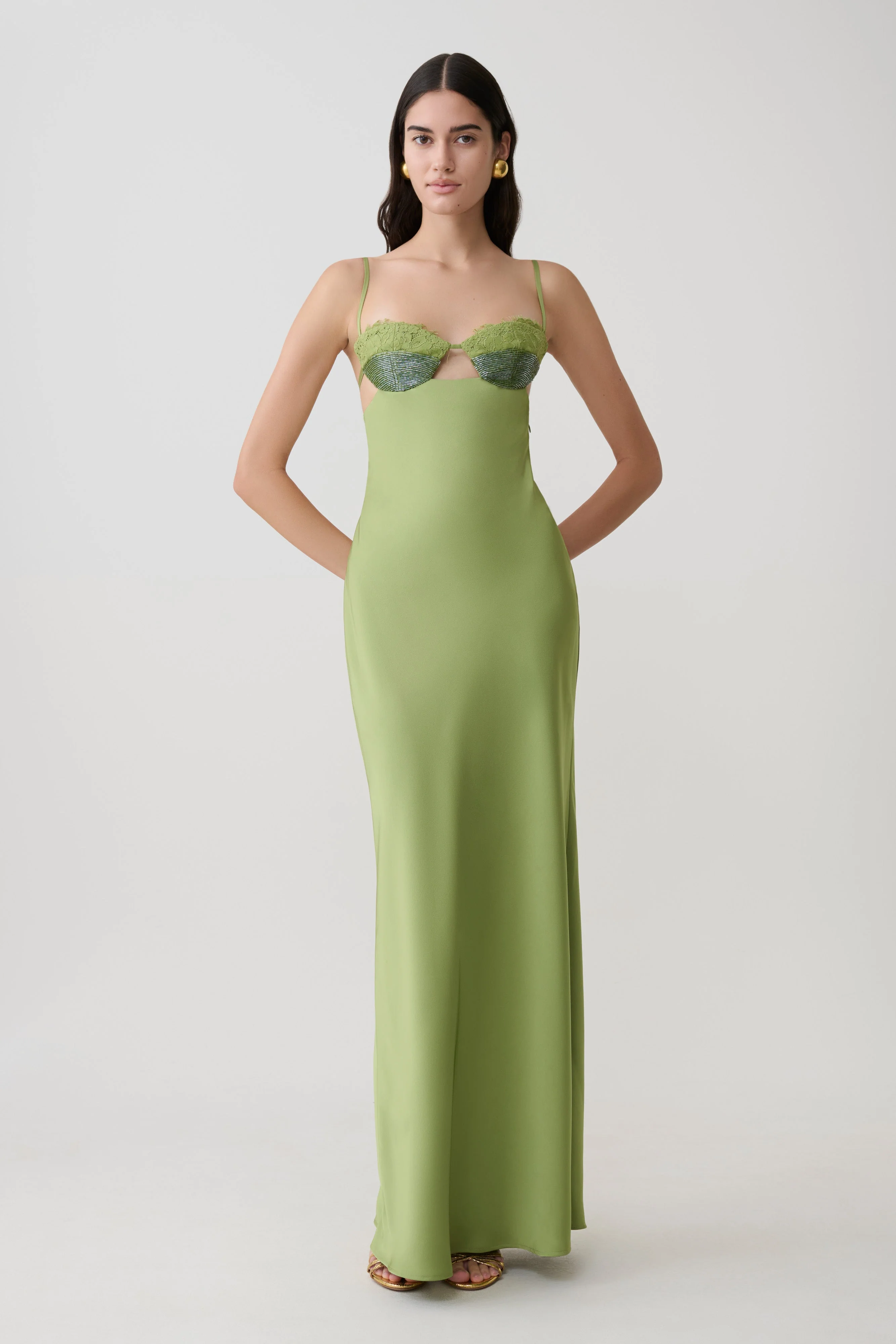 Fiorella Embellished Satin Maxi Dress - Pistachio - Image 5