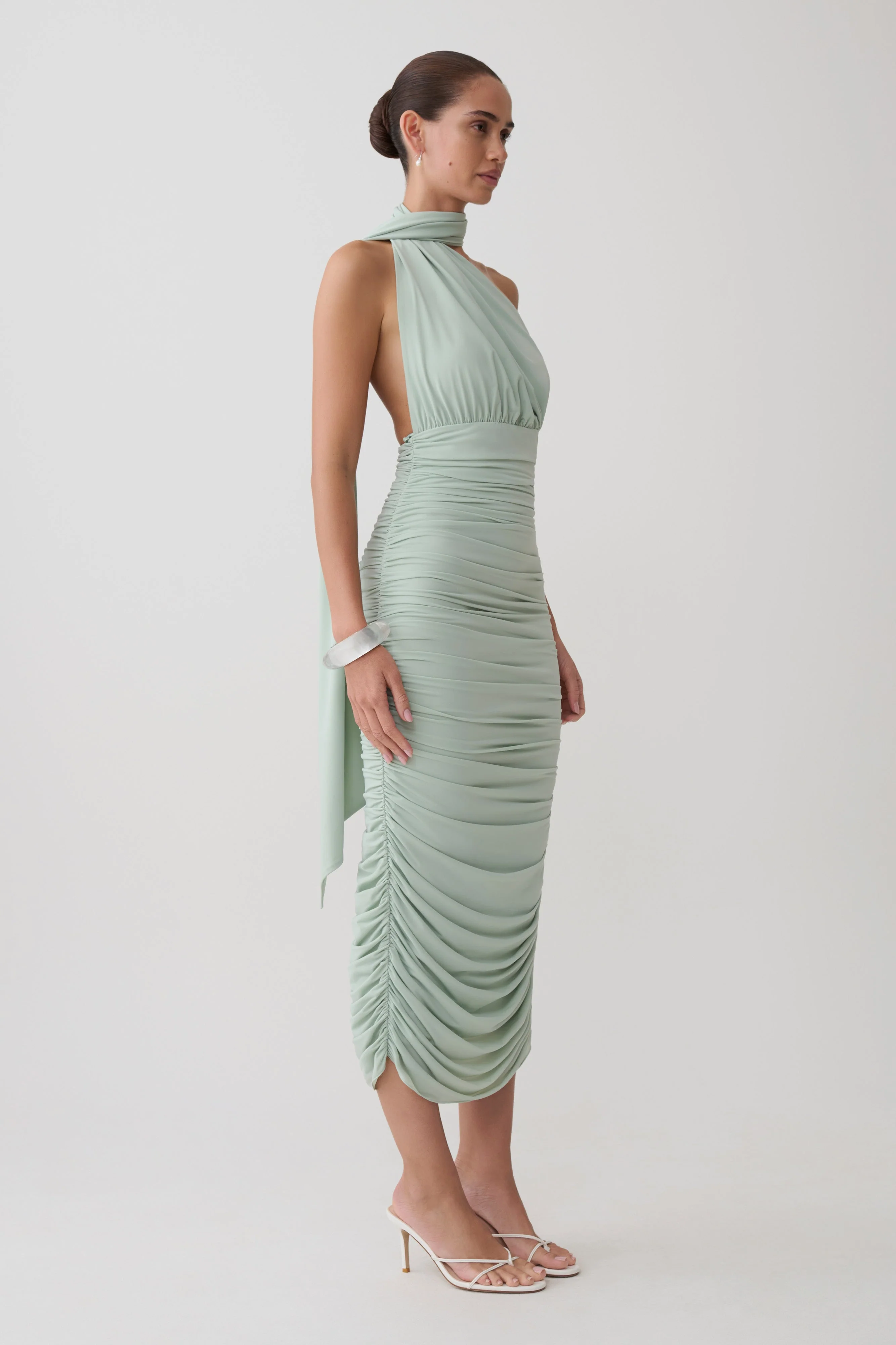 Giannie Draped Midi Dress - Aqua Grey - Image 4