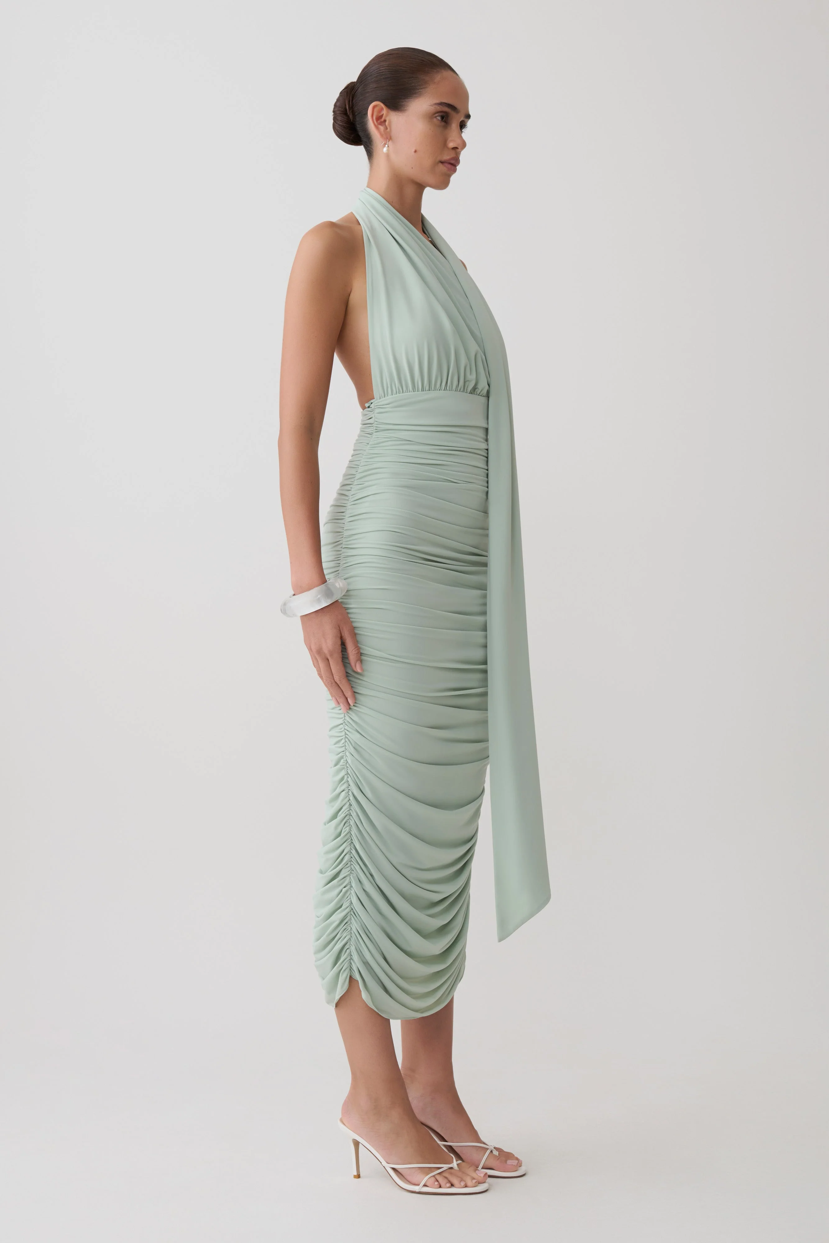Giannie Draped Midi Dress - Aqua Grey - Image 5