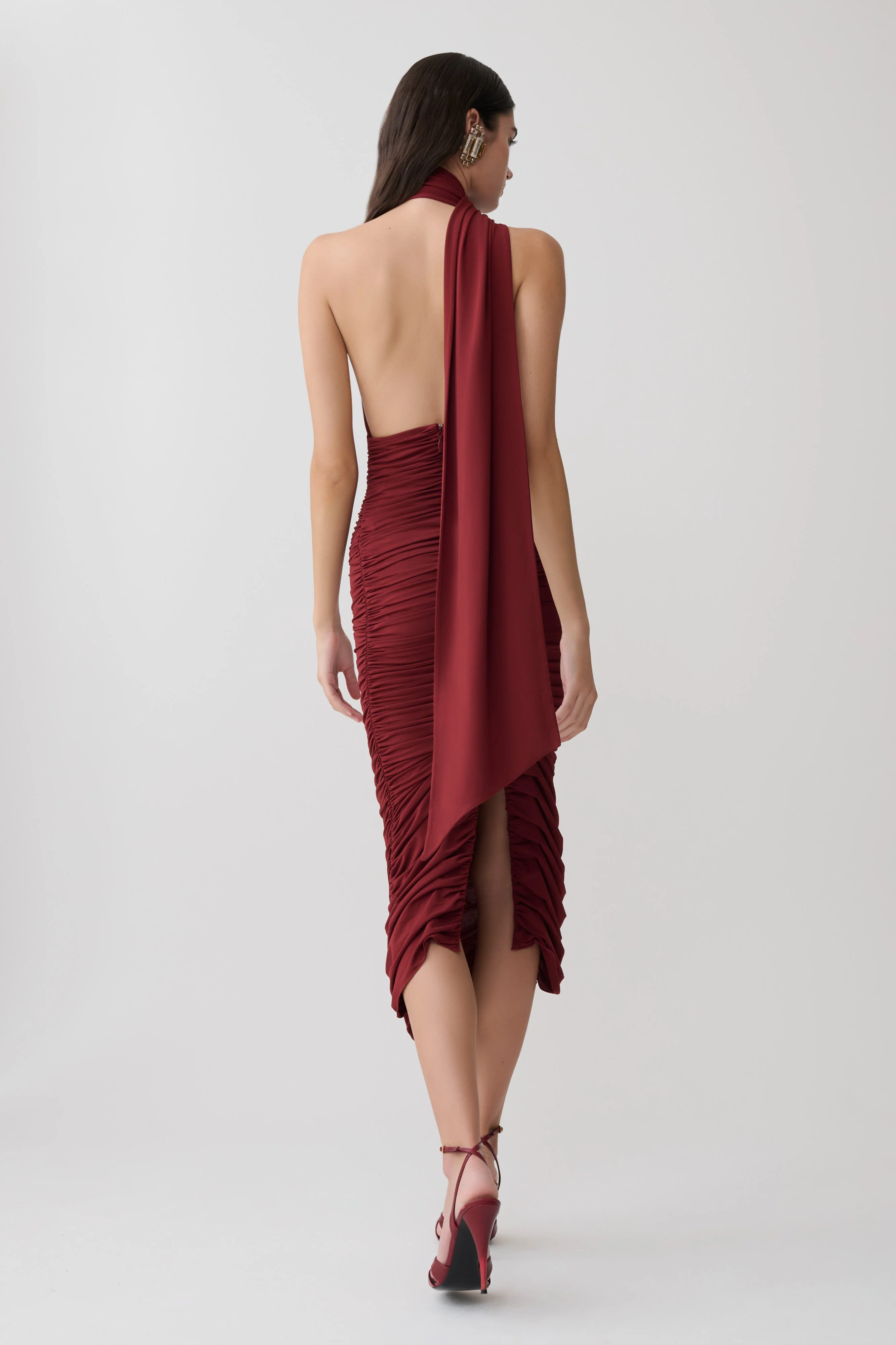 Giannie Draped Midi Dress - Merlot - Image 2