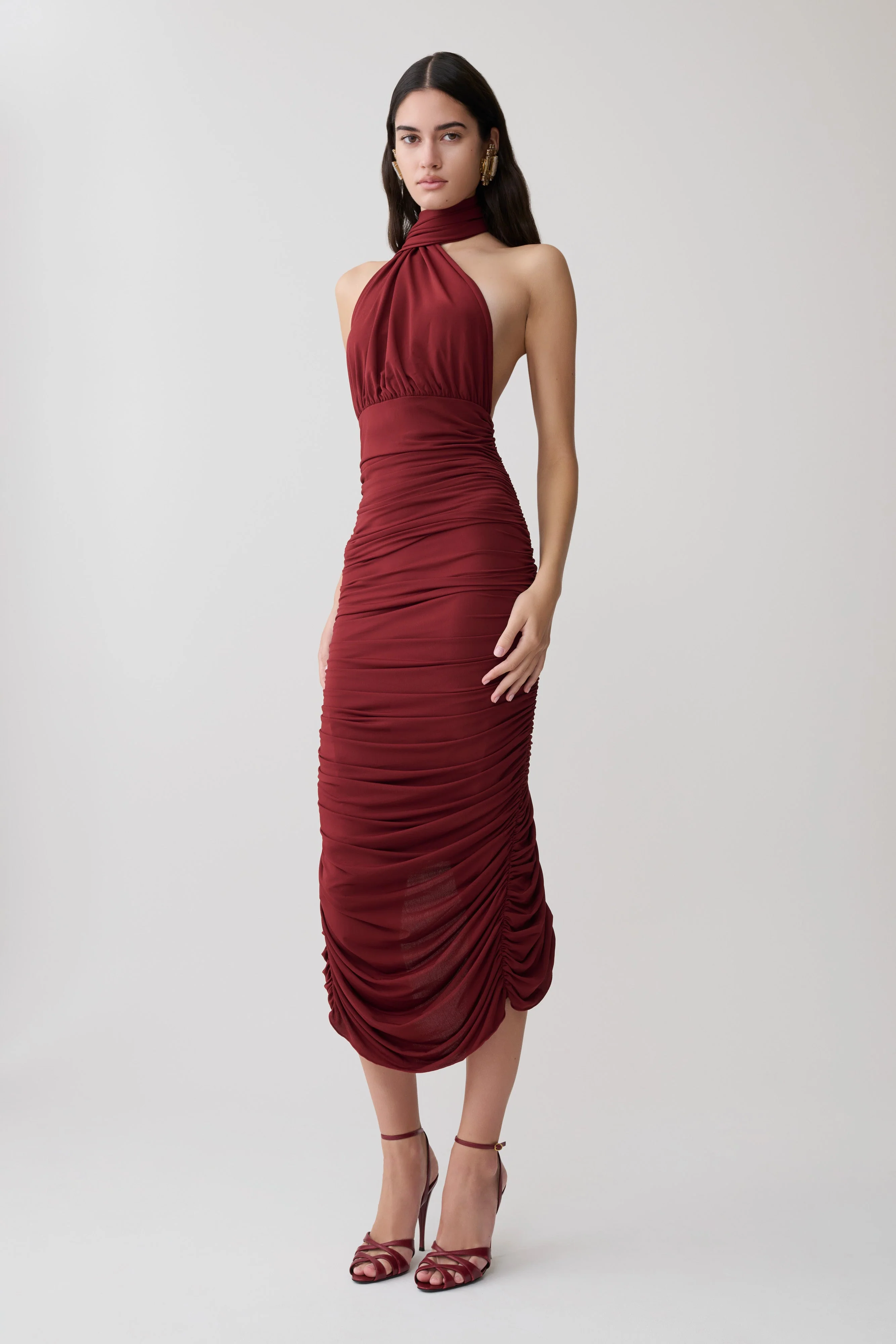 Giannie Draped Midi Dress - Merlot - Image 5