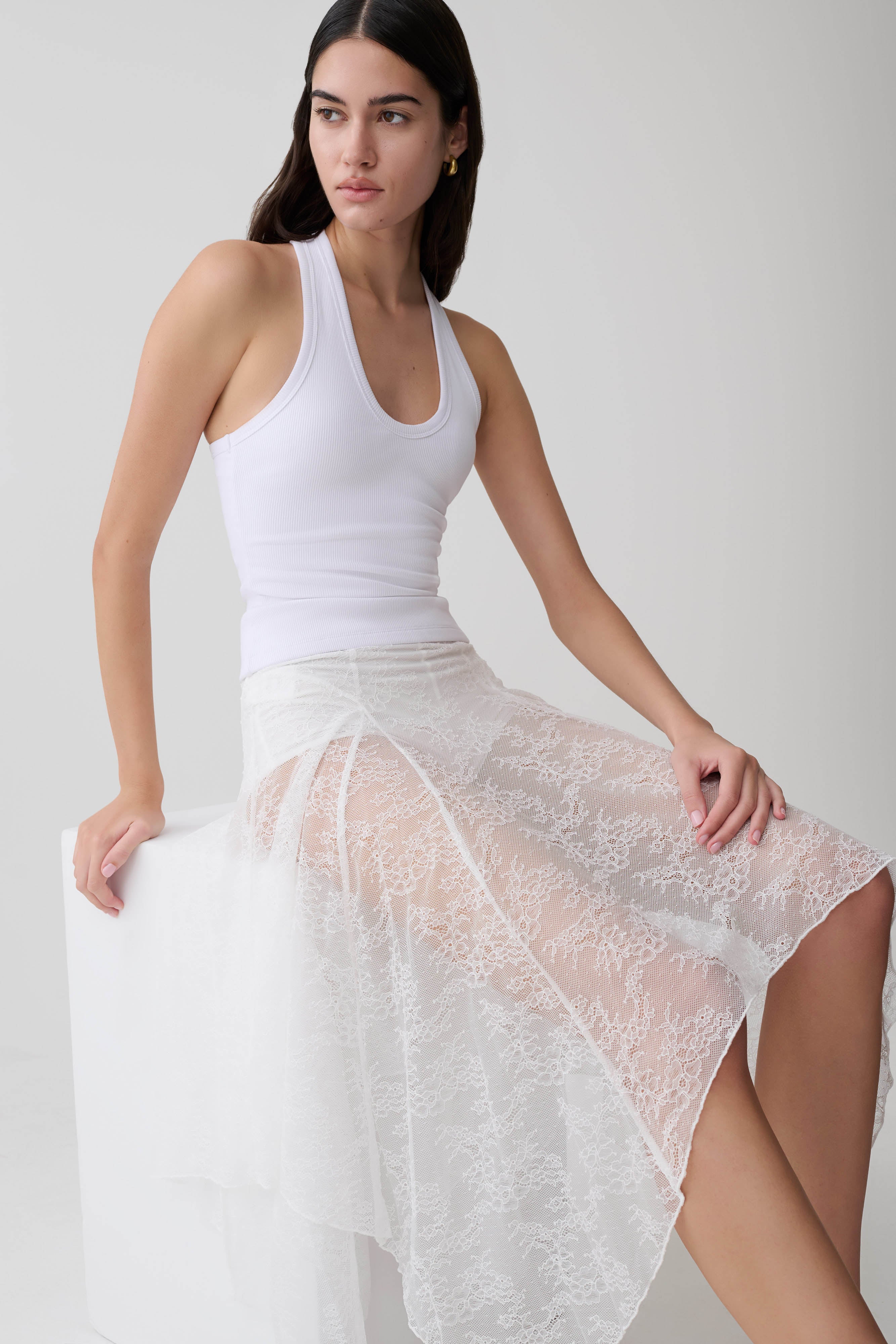 Haime Lace Hankie Midi Skirt - Ivory - Image 3