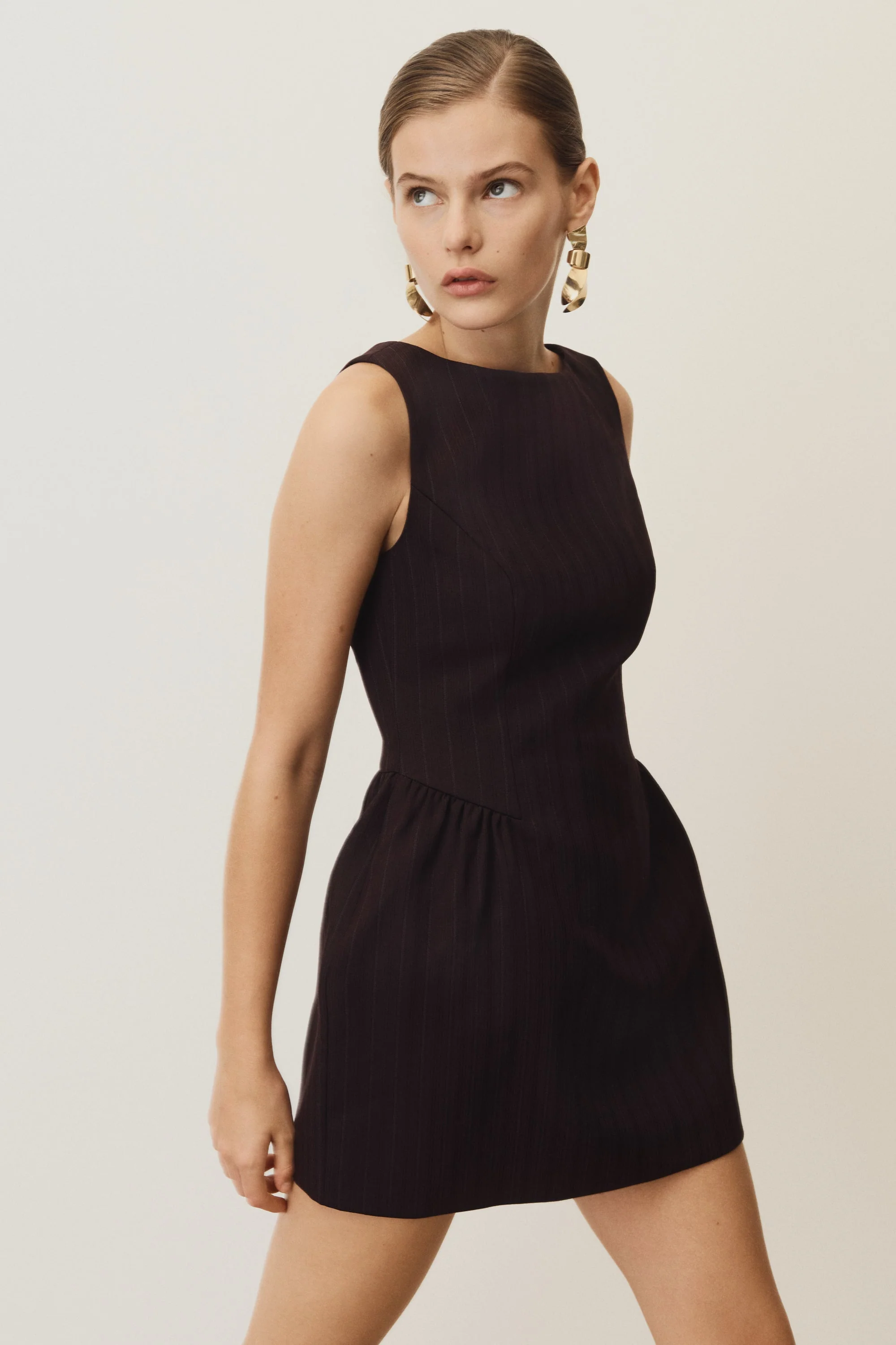 Hallie Boat Neck Mini Dress - Plum Pinstripe - Image 11