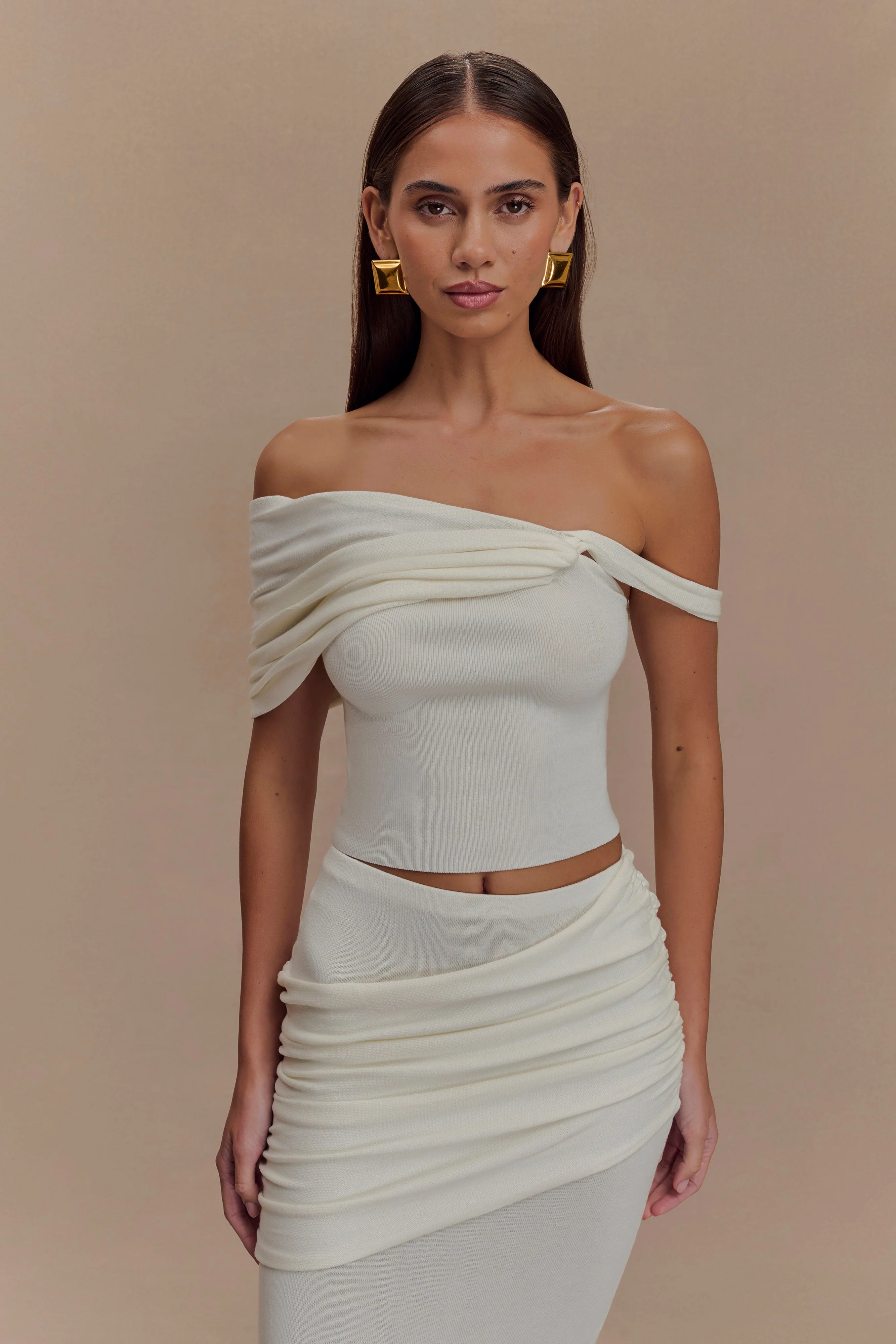 Irene Gathered Knit Top - Ivory