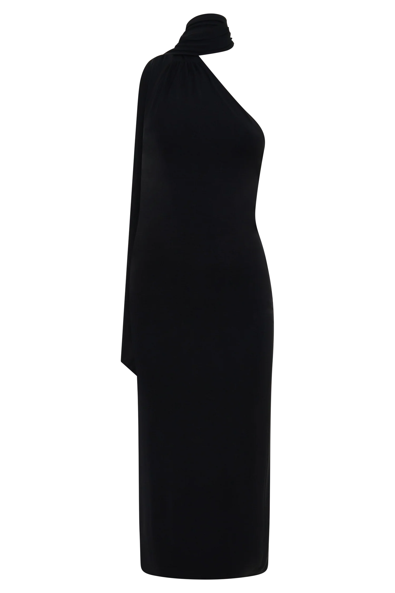 Jemma One Shoulder Tie Midi Dress - Black - Image 9