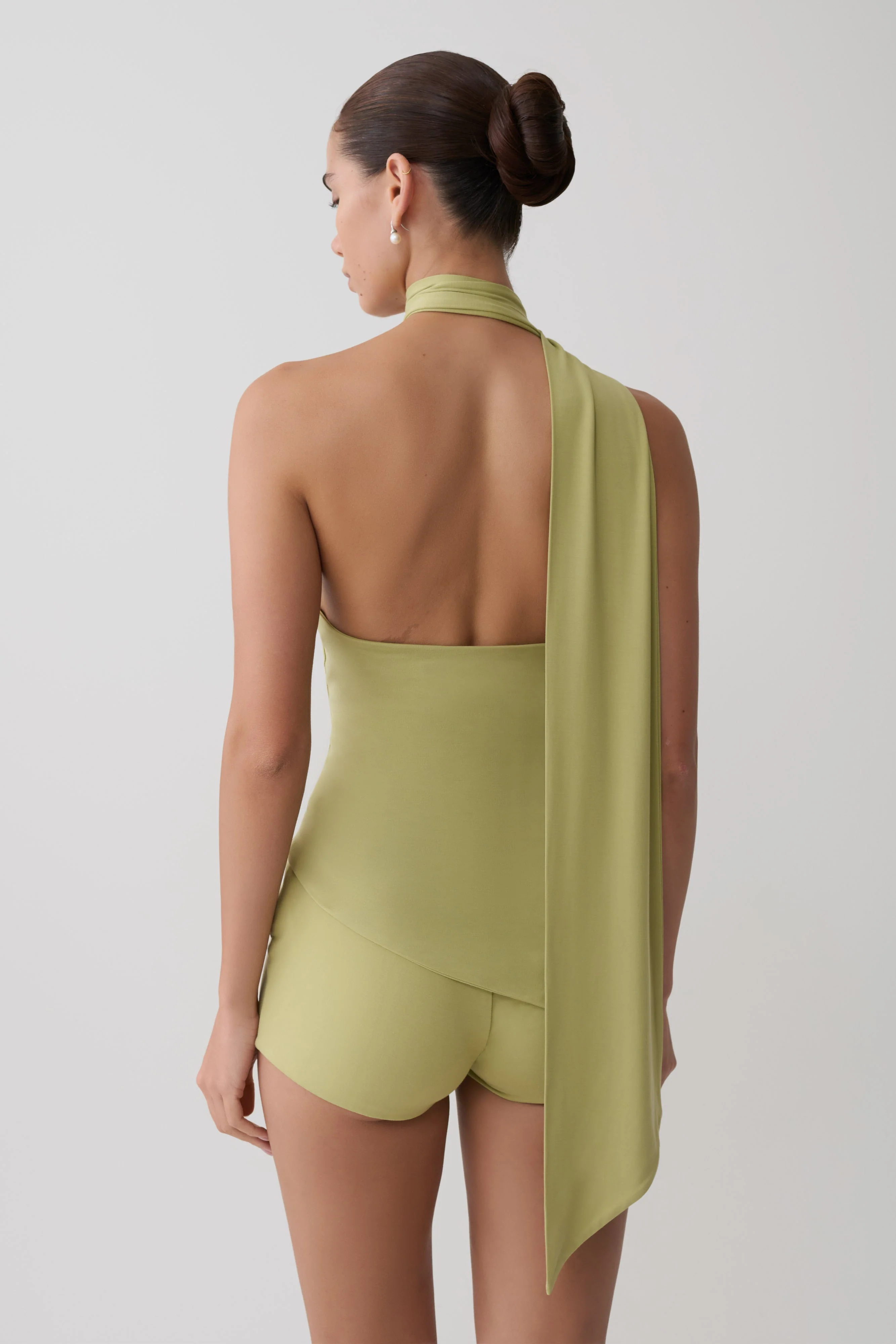 Jemma One Shoulder Tie Top - Apple Sage - Image 2