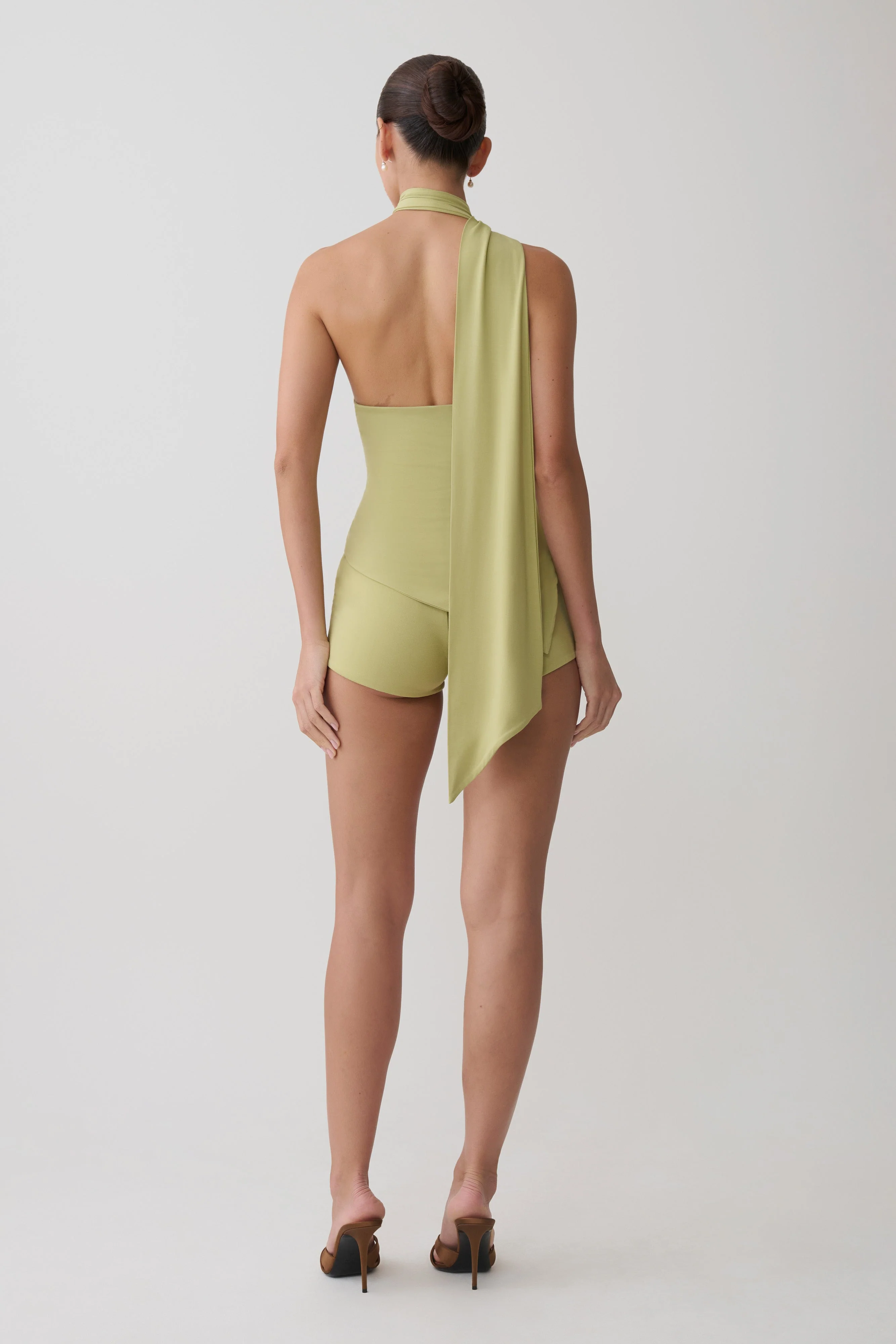 Jemma One Shoulder Tie Top - Apple Sage - Image 5