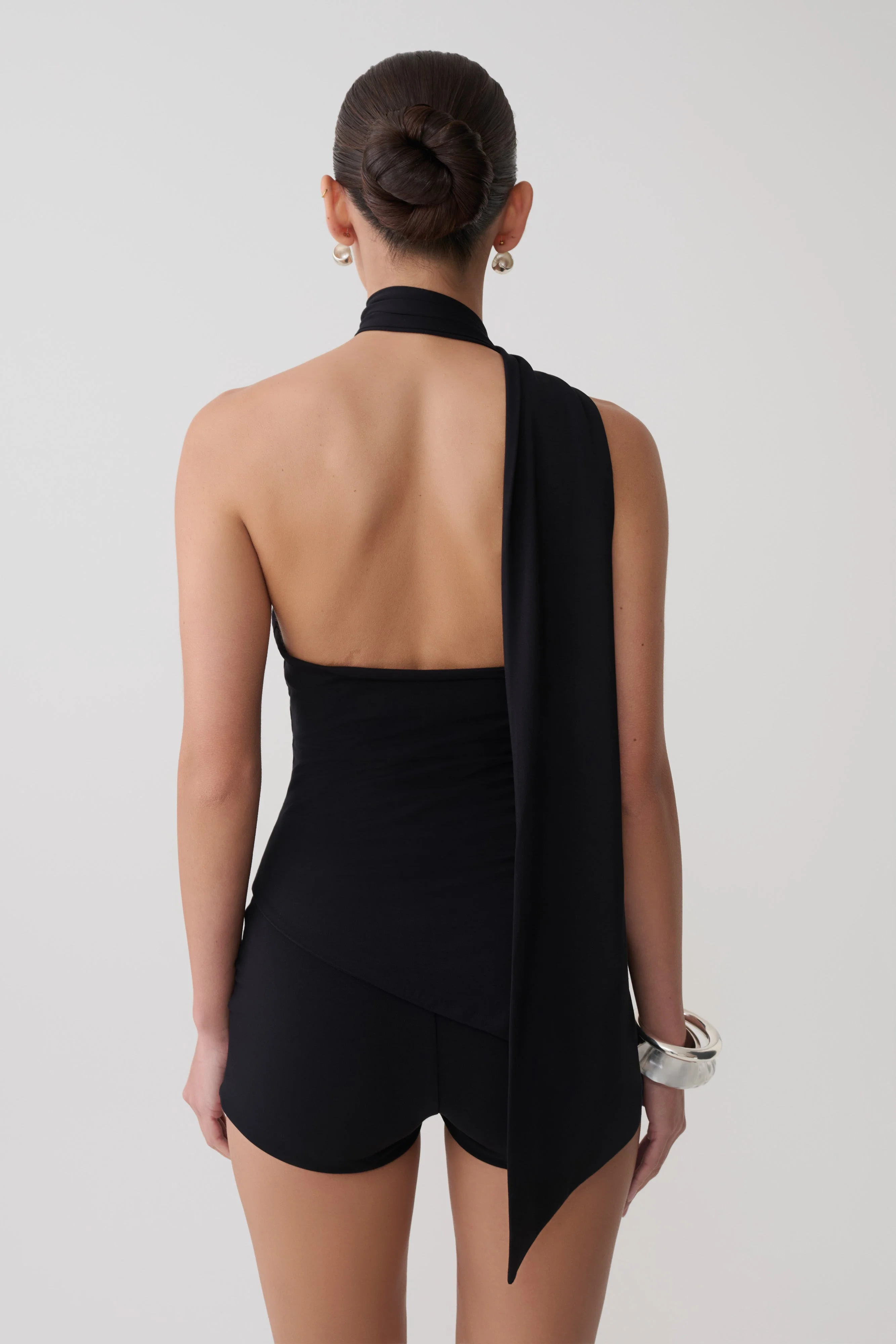 Jemma One Shoulder Tie Top - Black - Image 2