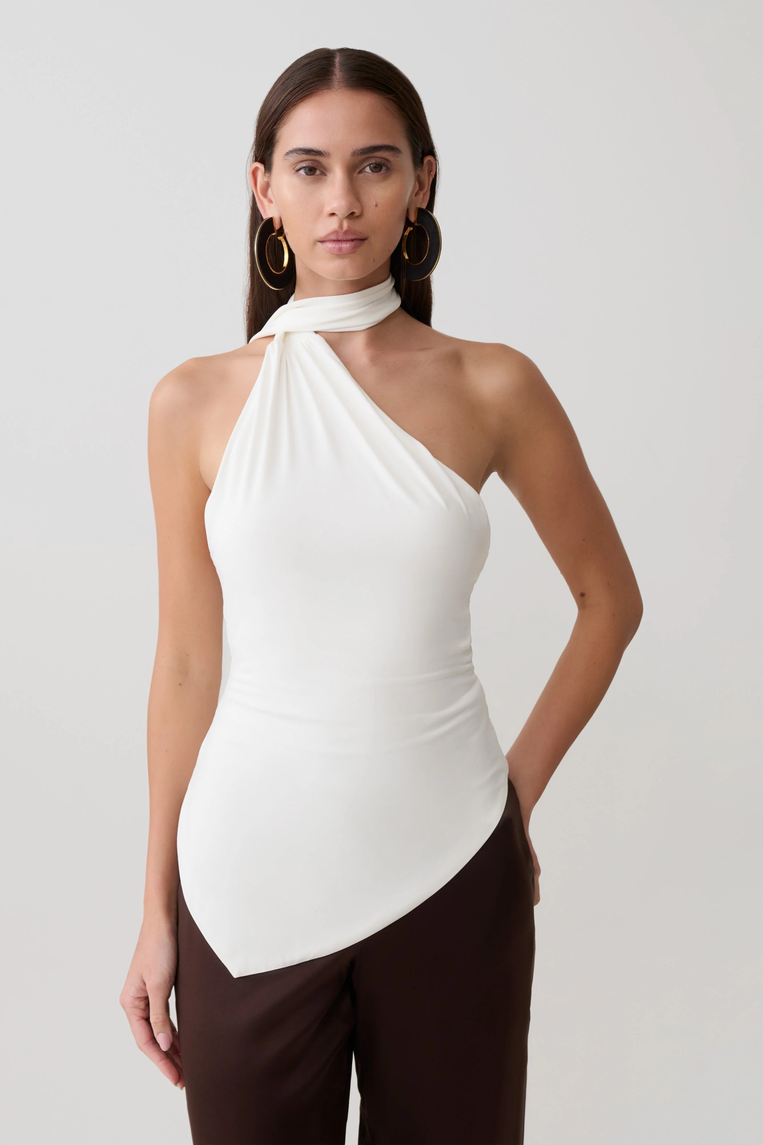 Jemma One Shoulder Tie Top - White - Image 3