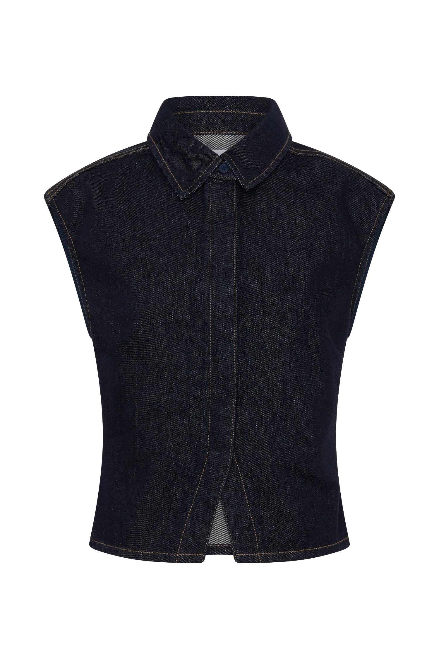 Jeremy Collared Denim Longline Top - Washed Indigo Blue - Image 9