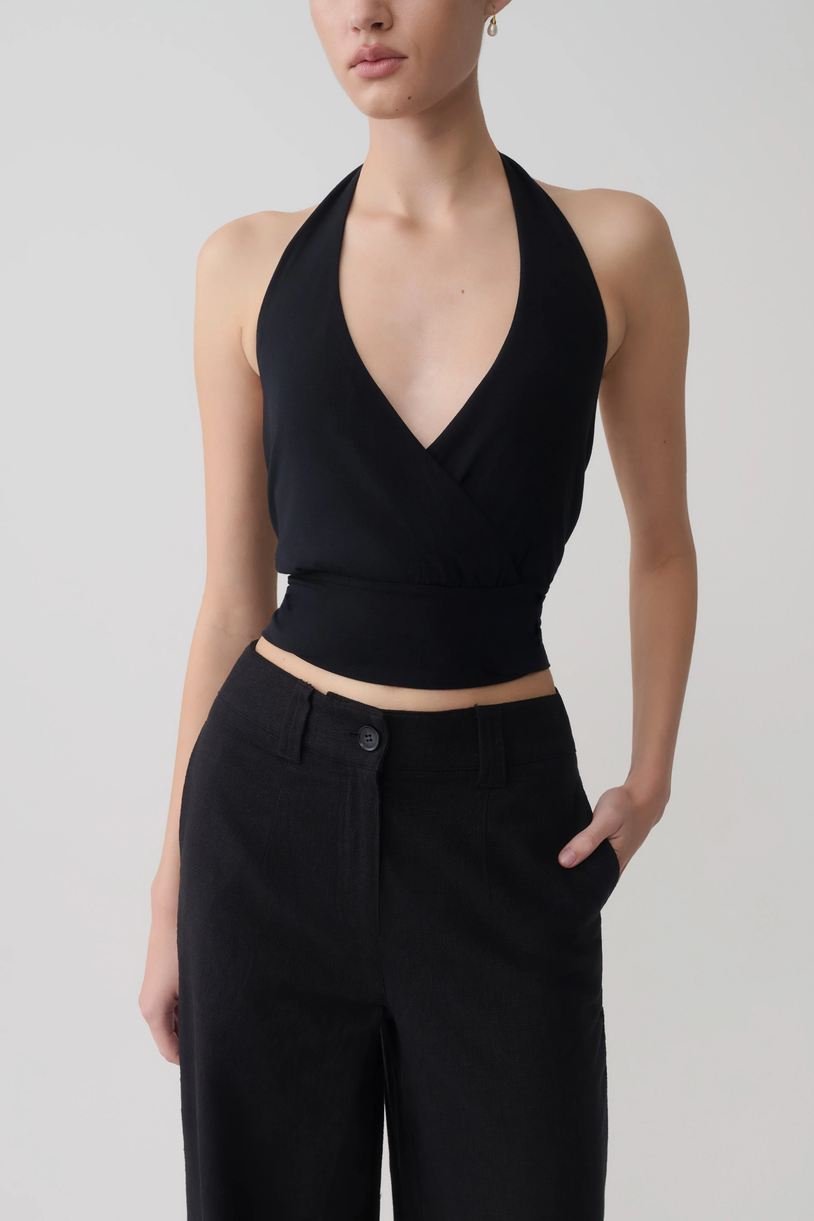 Jina Draped Halter Top - Black - Image 3