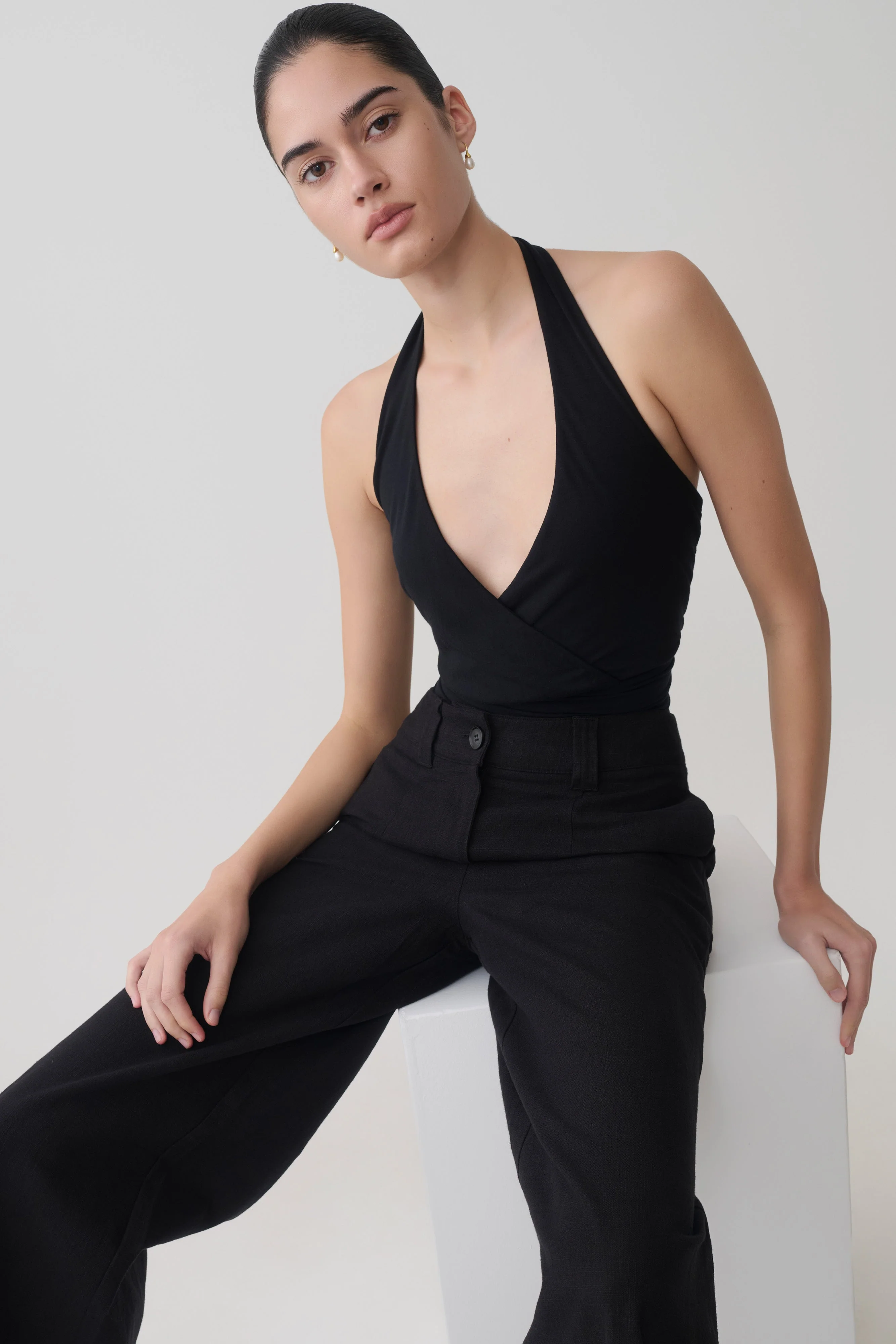 Jina Draped Halter Top - Black - Image 8