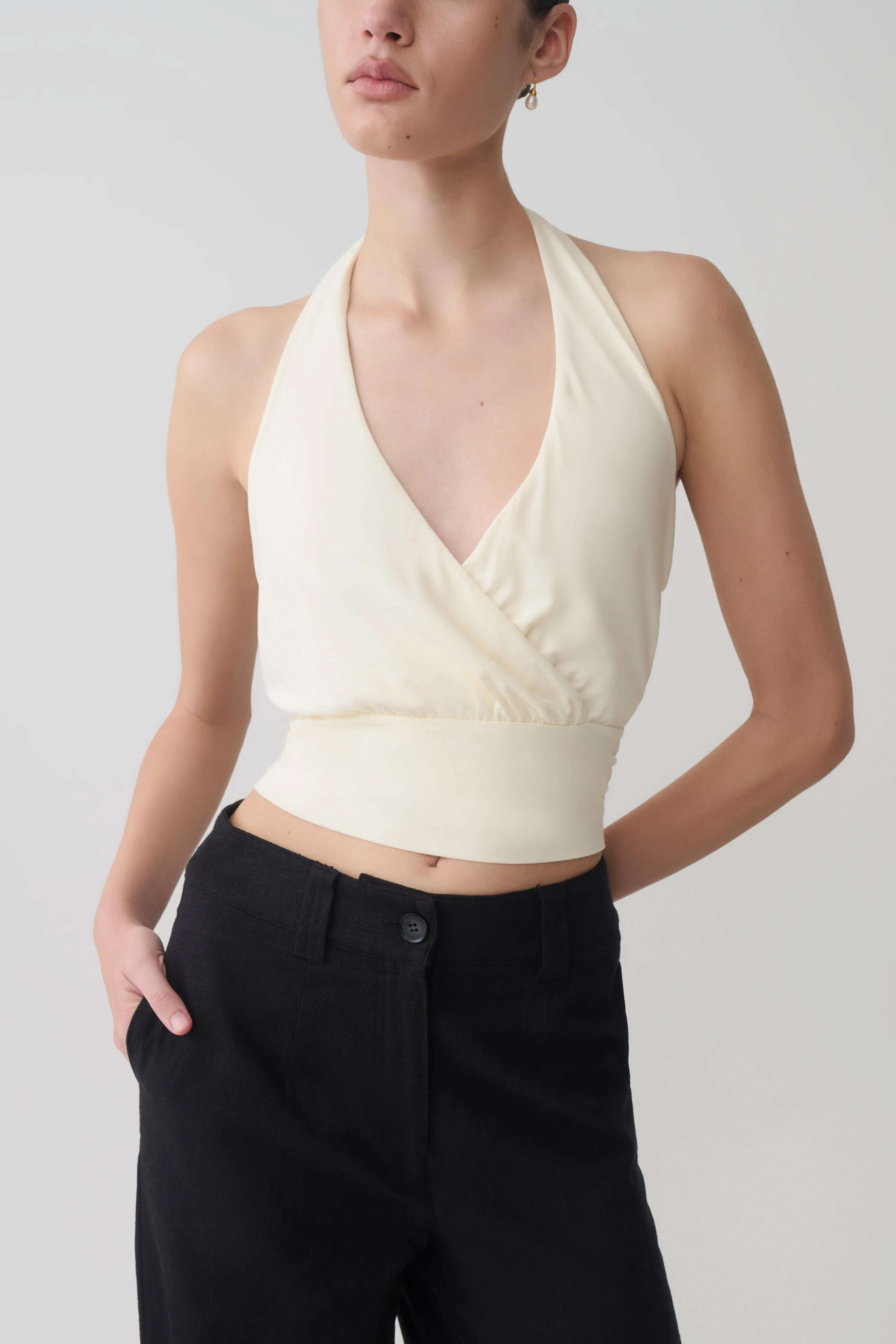 Jina Draped Halter Top - Ivory - Image 3