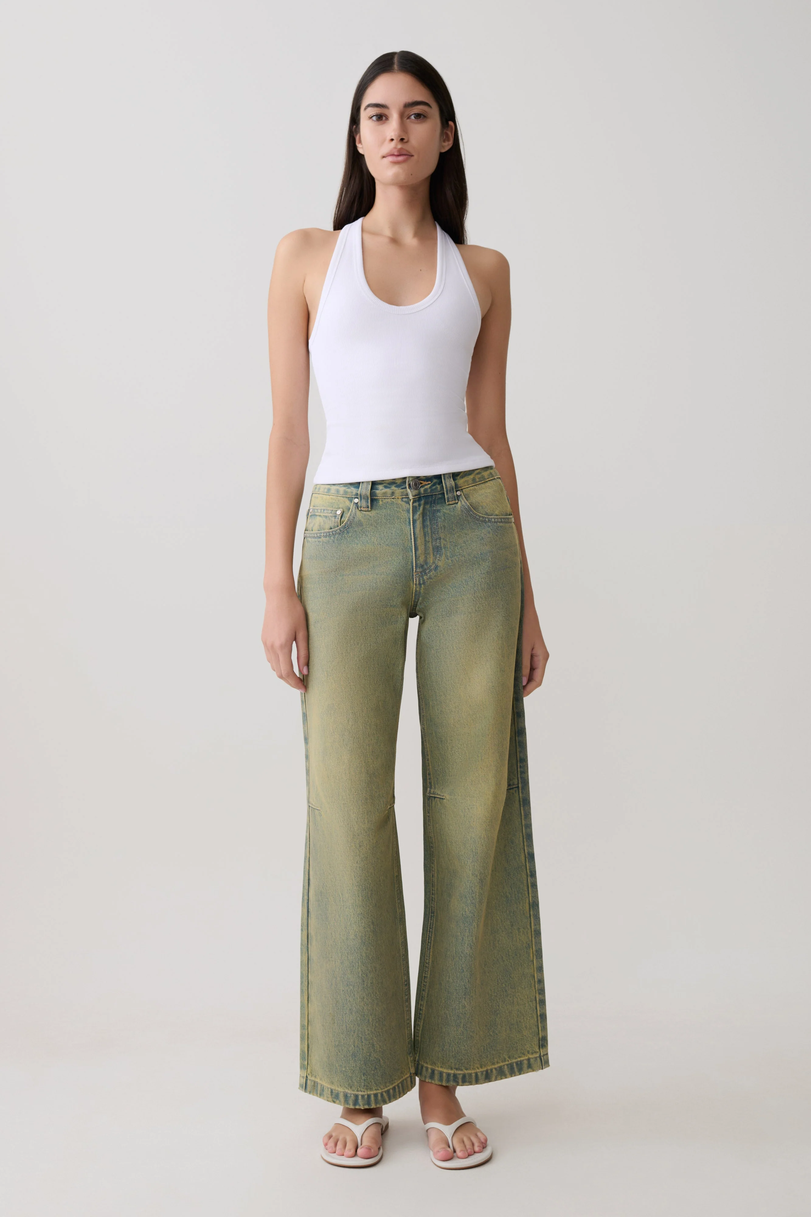 Joey Mid Rise Wide Leg Jeans - Green Wash - Image 11