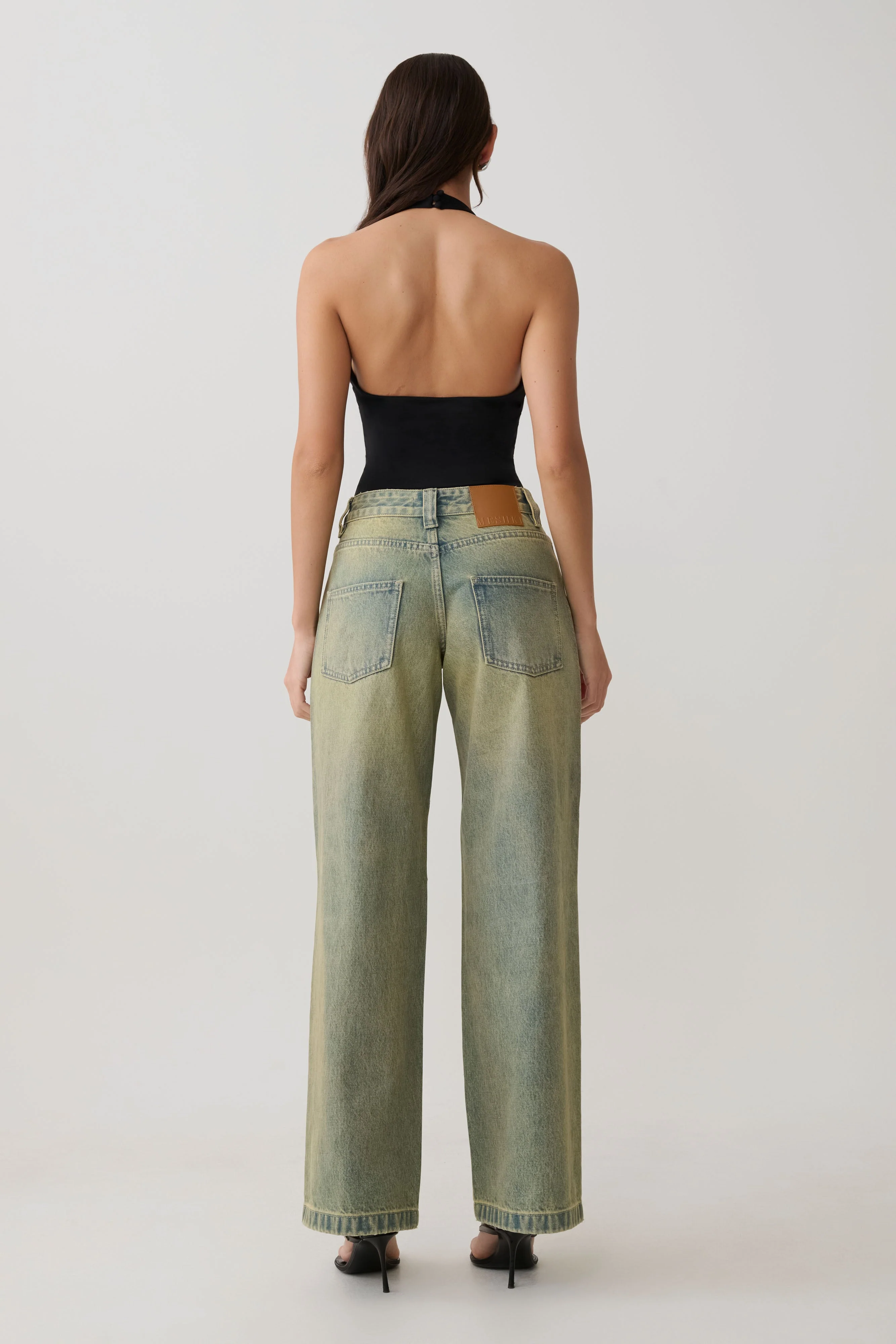Joey Mid Rise Wide Leg Jeans - Green Wash - Image 2