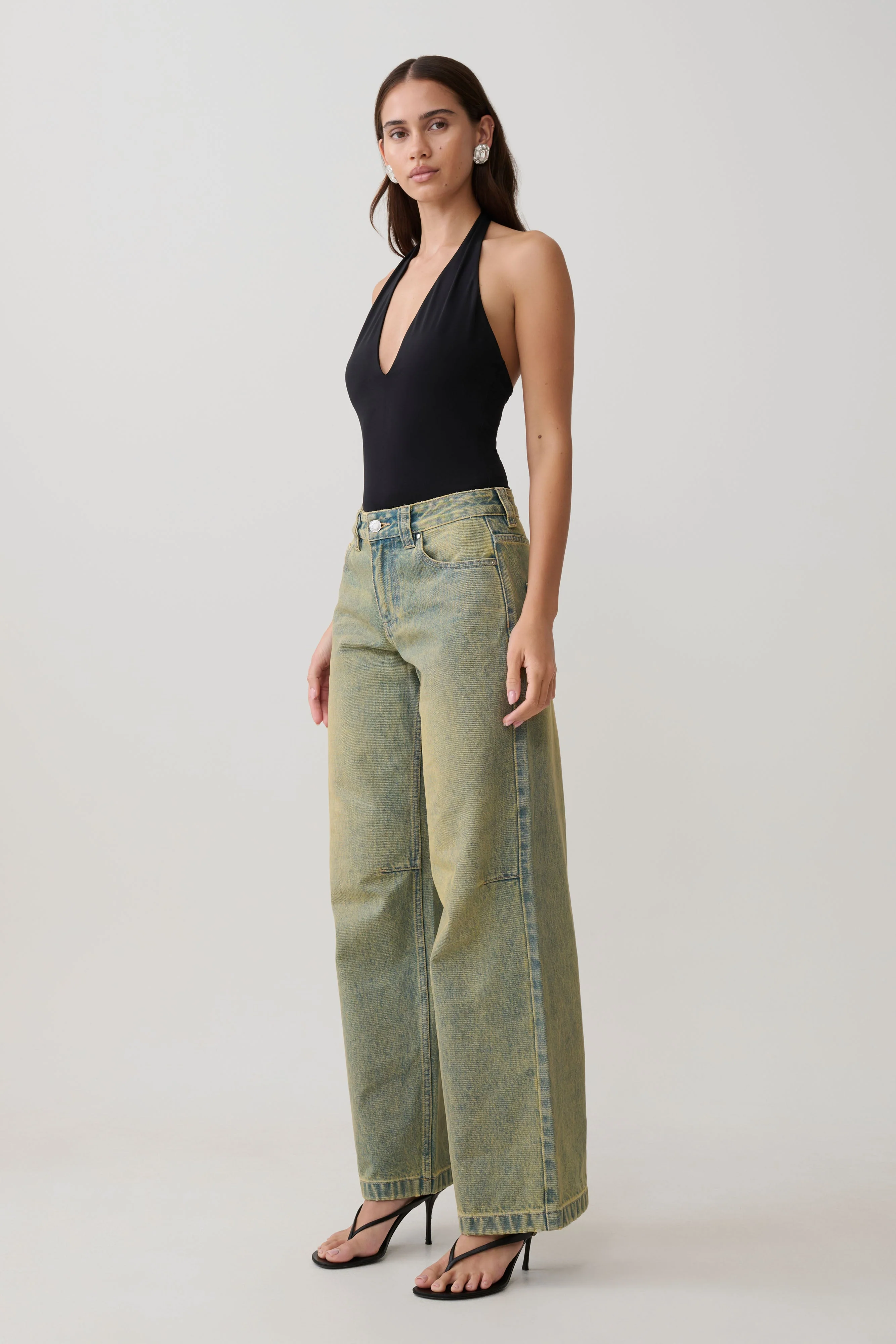 Joey Mid Rise Wide Leg Jeans - Green Wash - Image 3