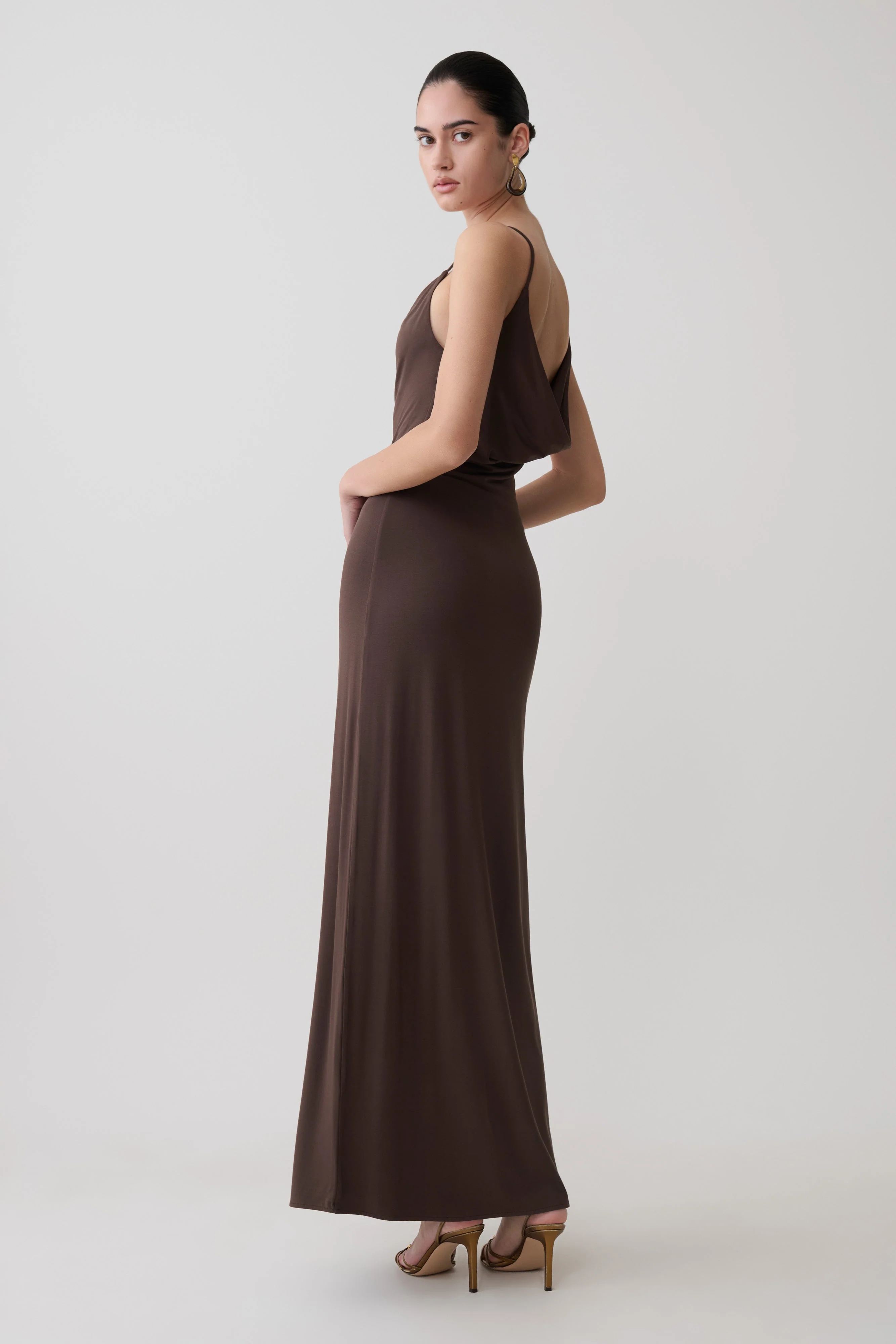 Joni Cowl Maxi Dress - Bitter Chocolate - Image 4