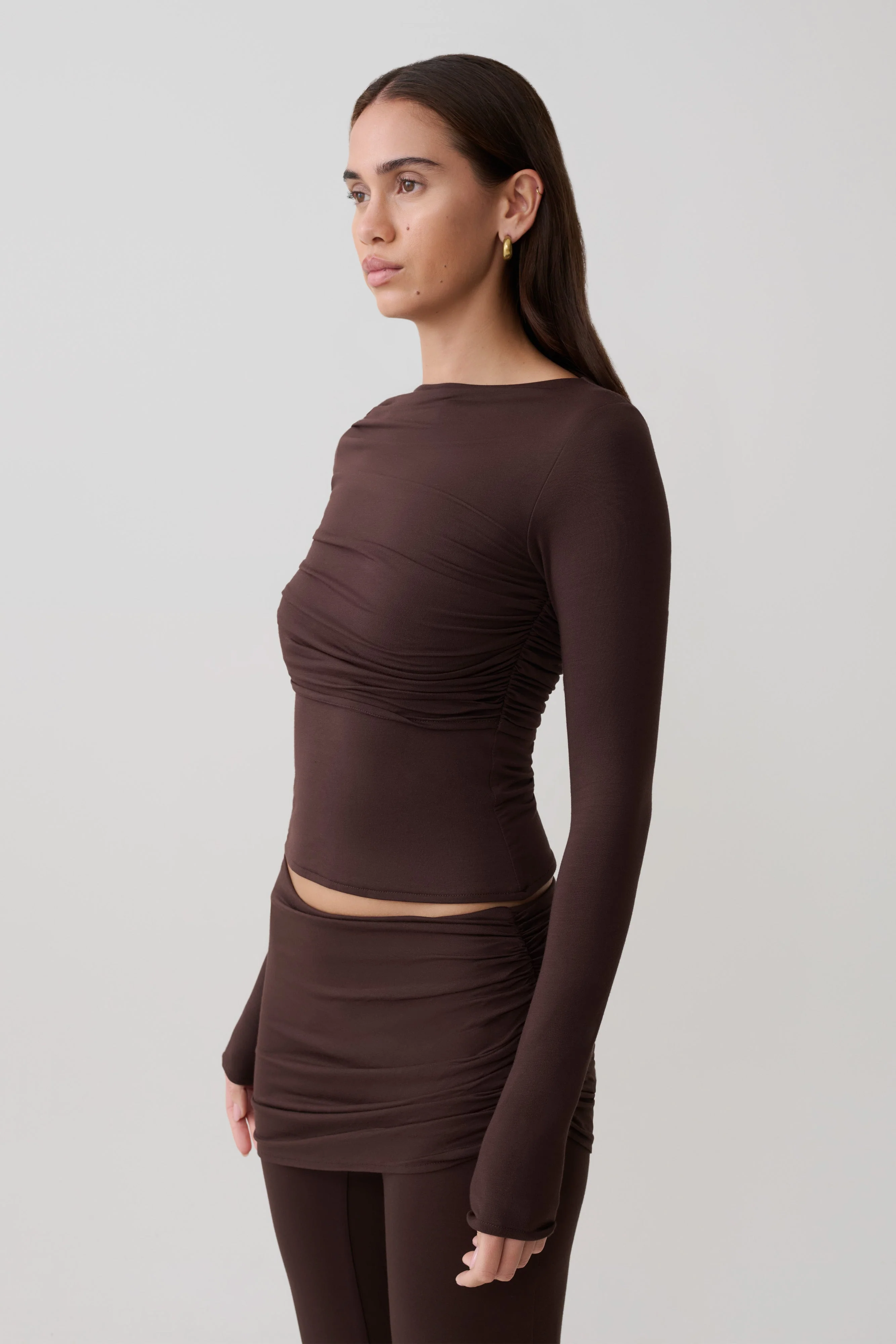 Keaton Modal Long Sleeve Overlay Top - Espresso - Image 3
