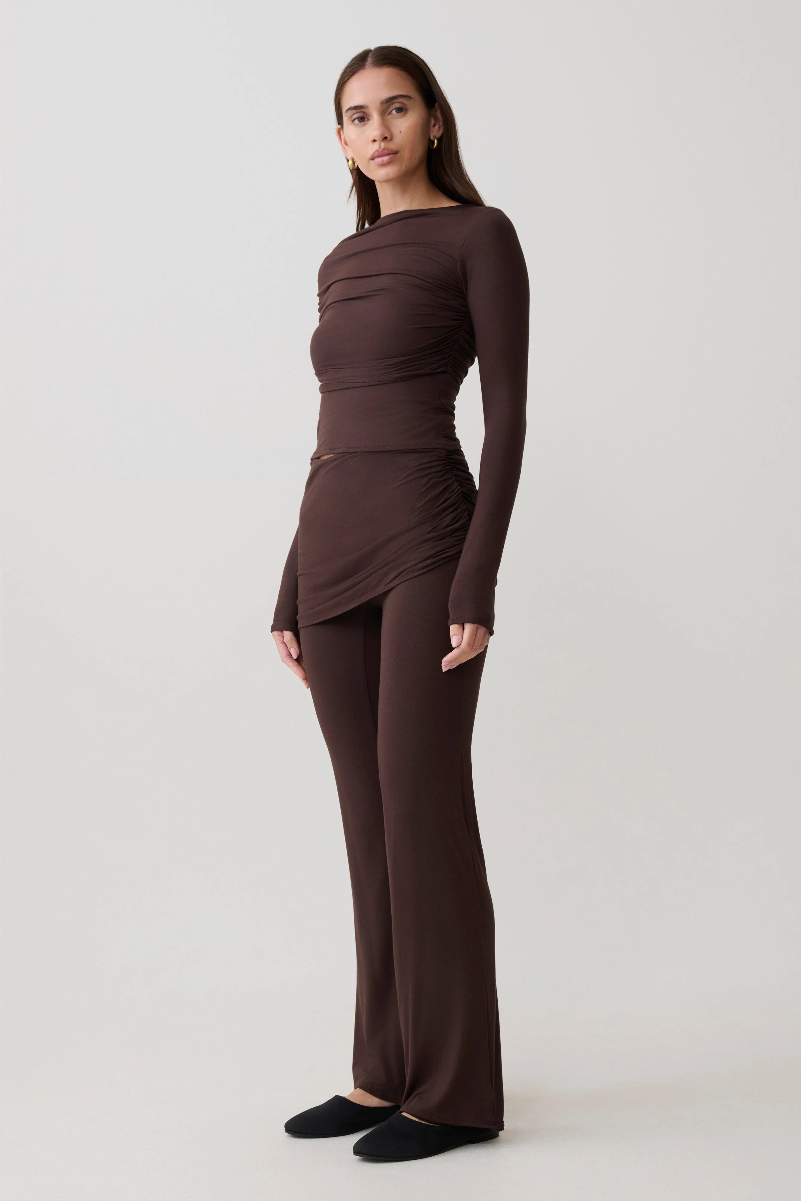 Keaton Modal Long Sleeve Overlay Top - Espresso - Image 4