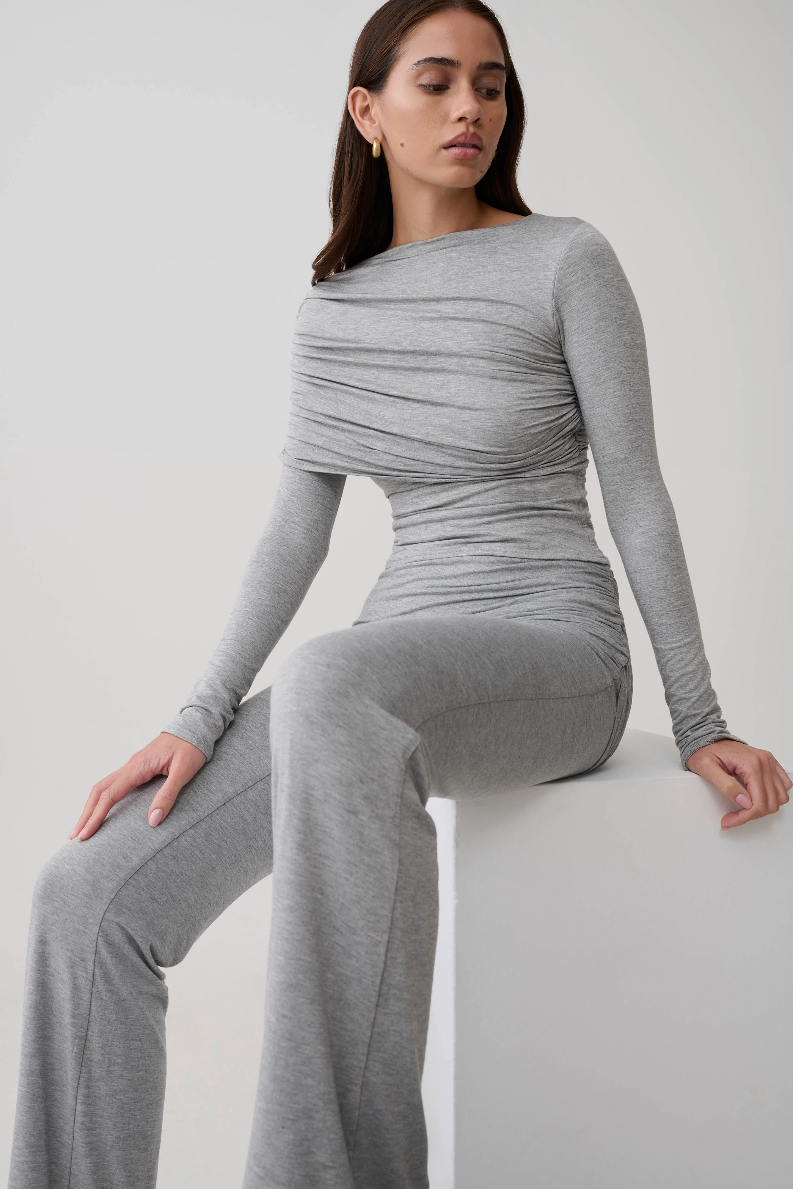Keaton Modal Long Sleeve Overlay Top - Grey Marle - Image 3