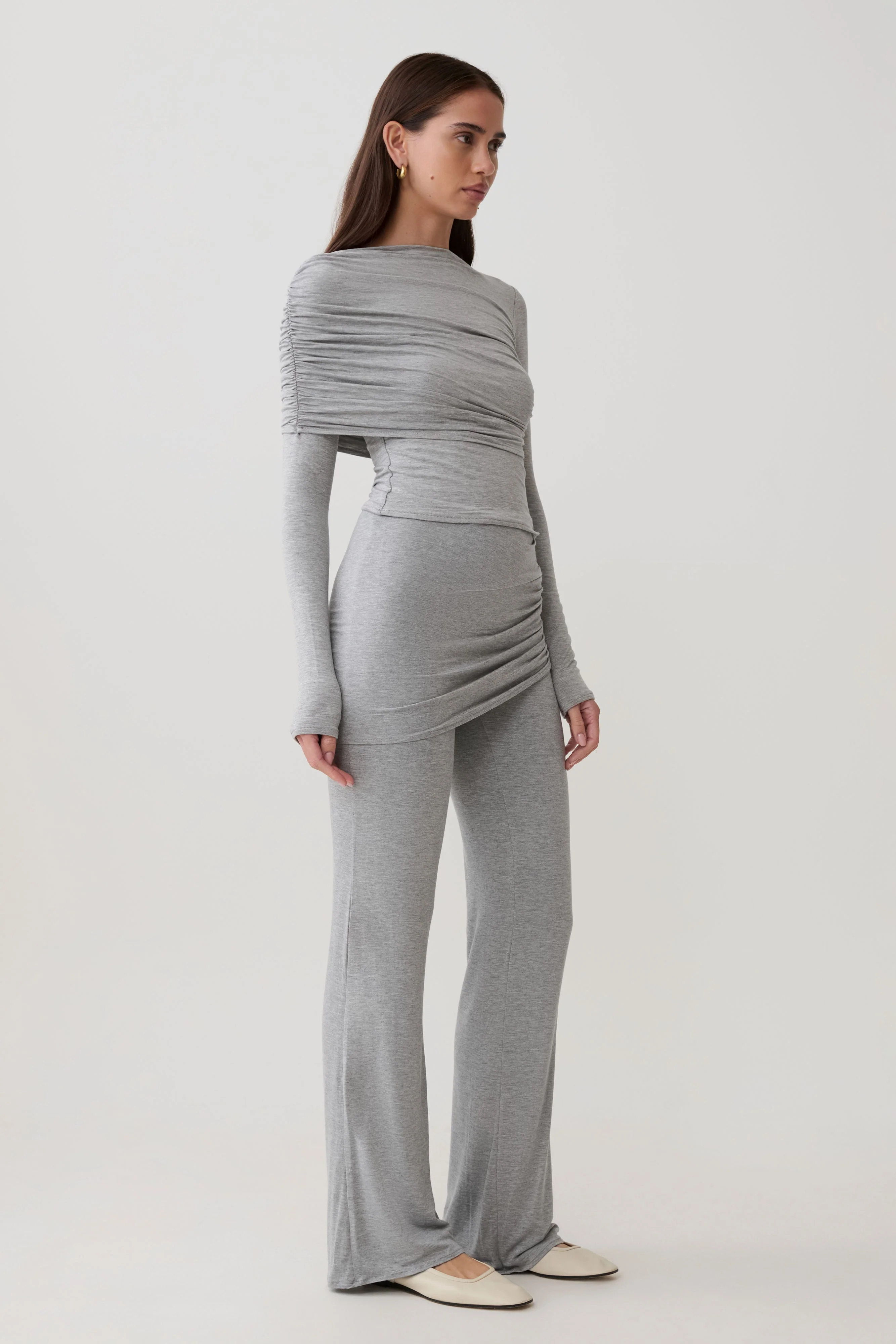 Keaton Modal Long Sleeve Overlay Top - Grey Marle - Image 4