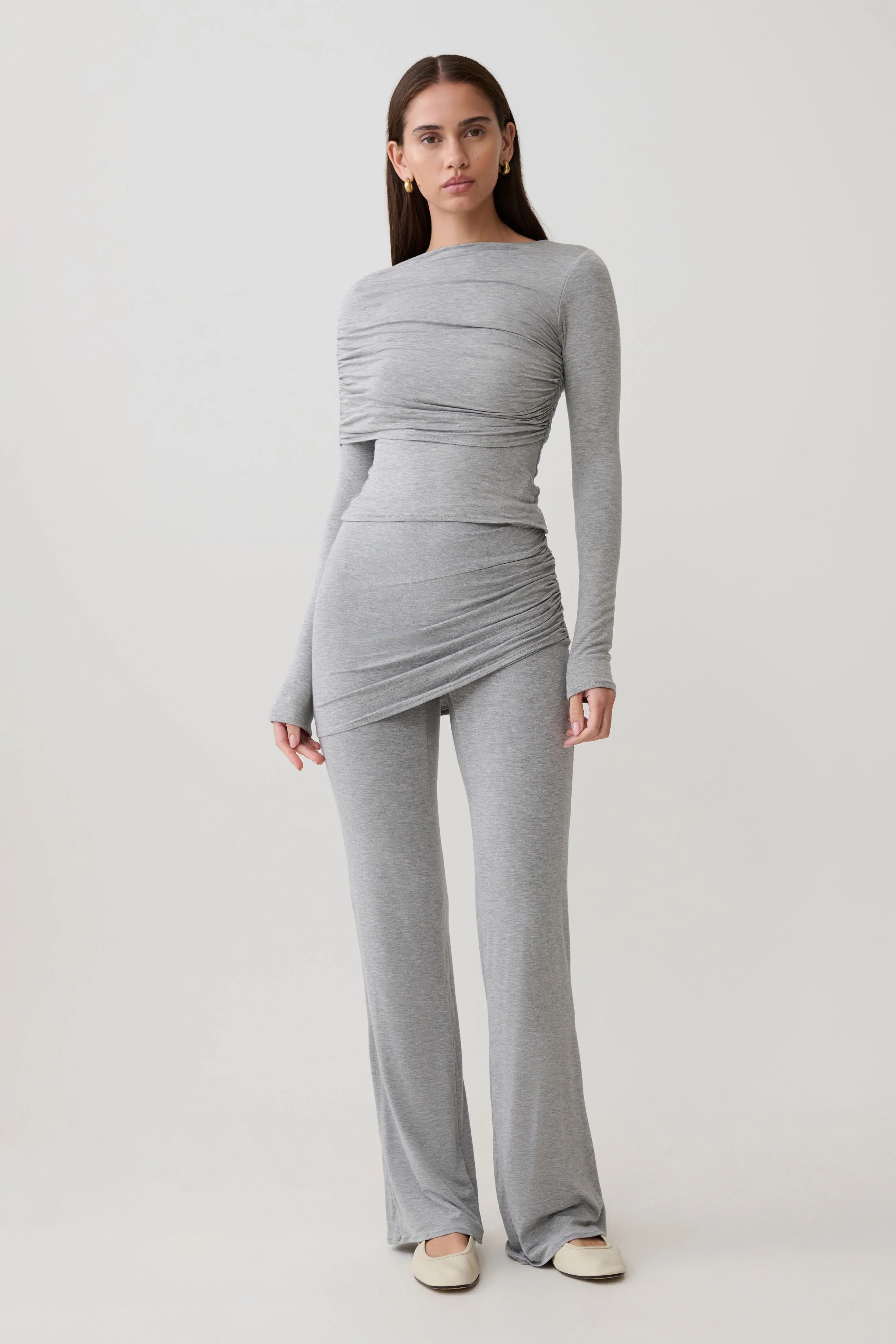 Keaton Modal Long Sleeve Overlay Top - Grey Marle - Image 6