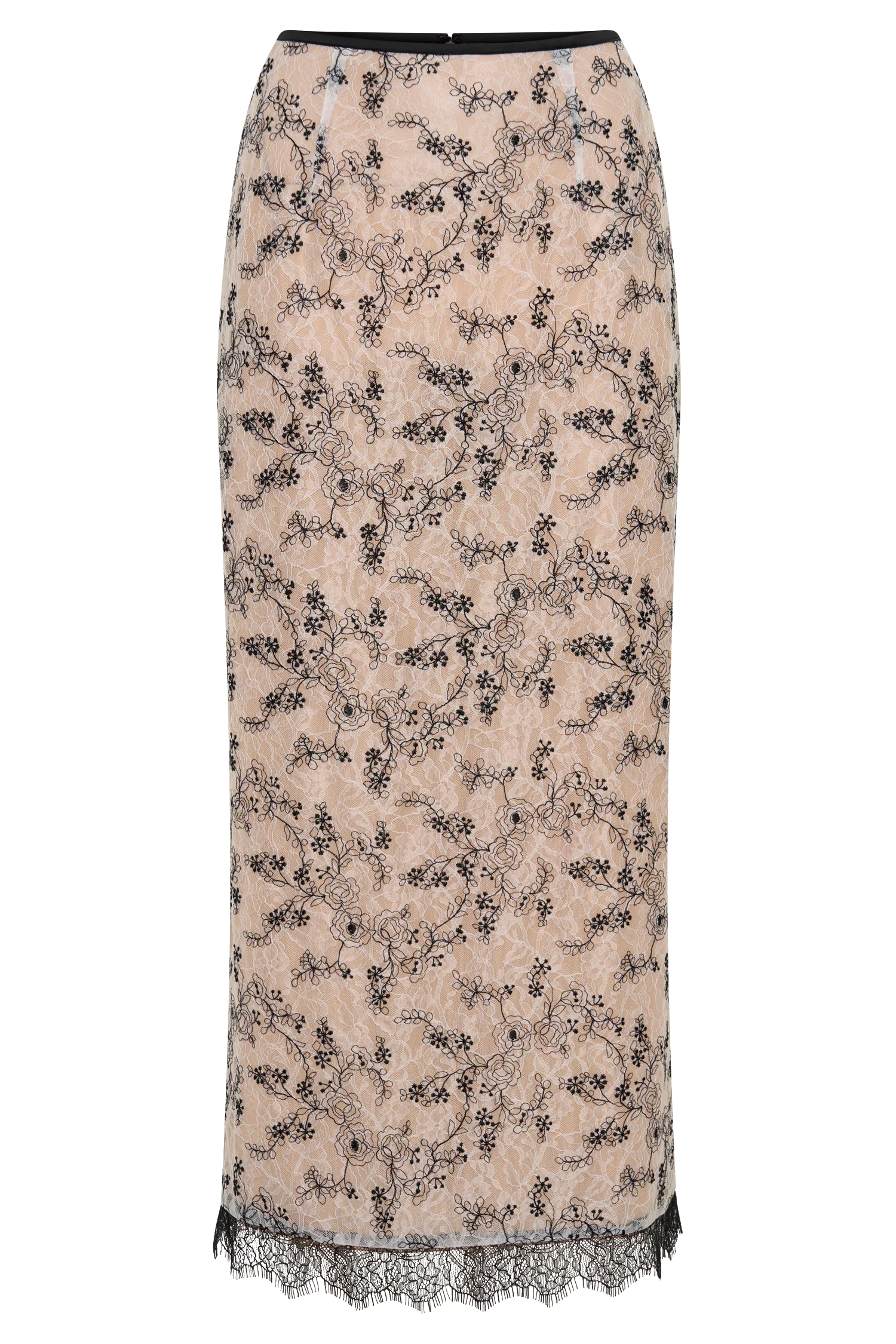 Kimberly Lace Pencil Midi Skirt - Nude Lace - Image 11