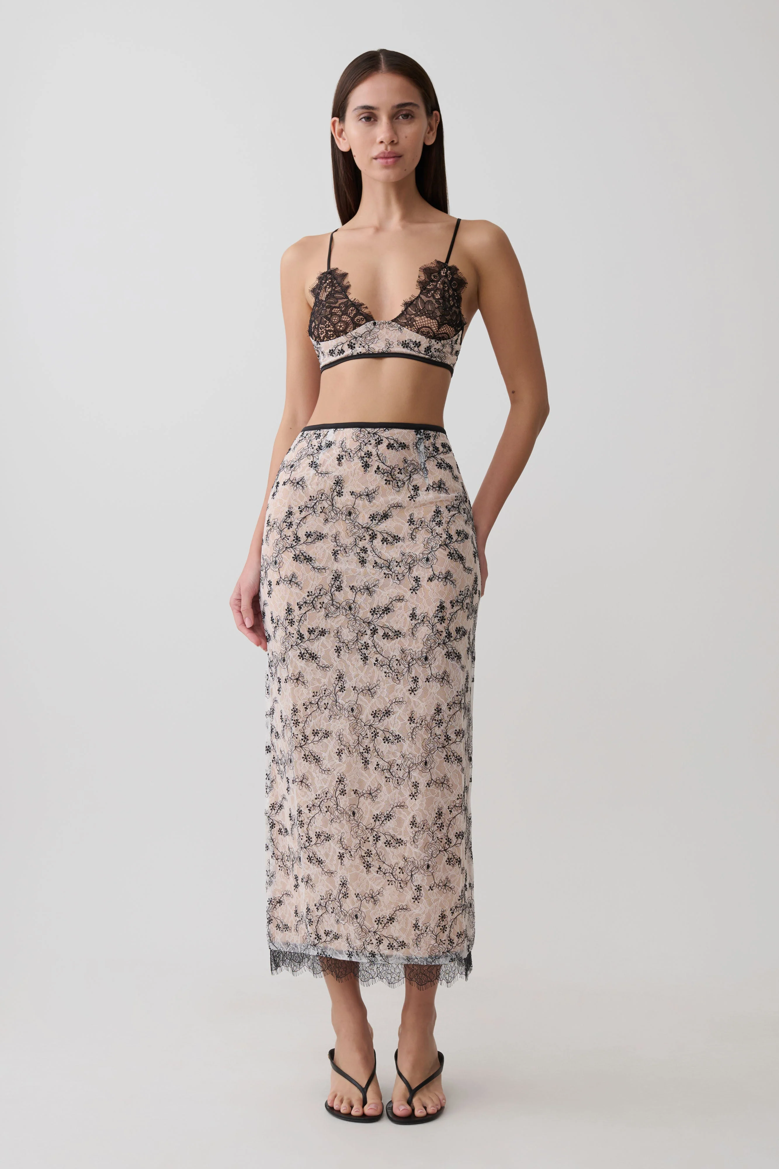 Kimberly Lace Pencil Midi Skirt - Nude Lace - Image 2