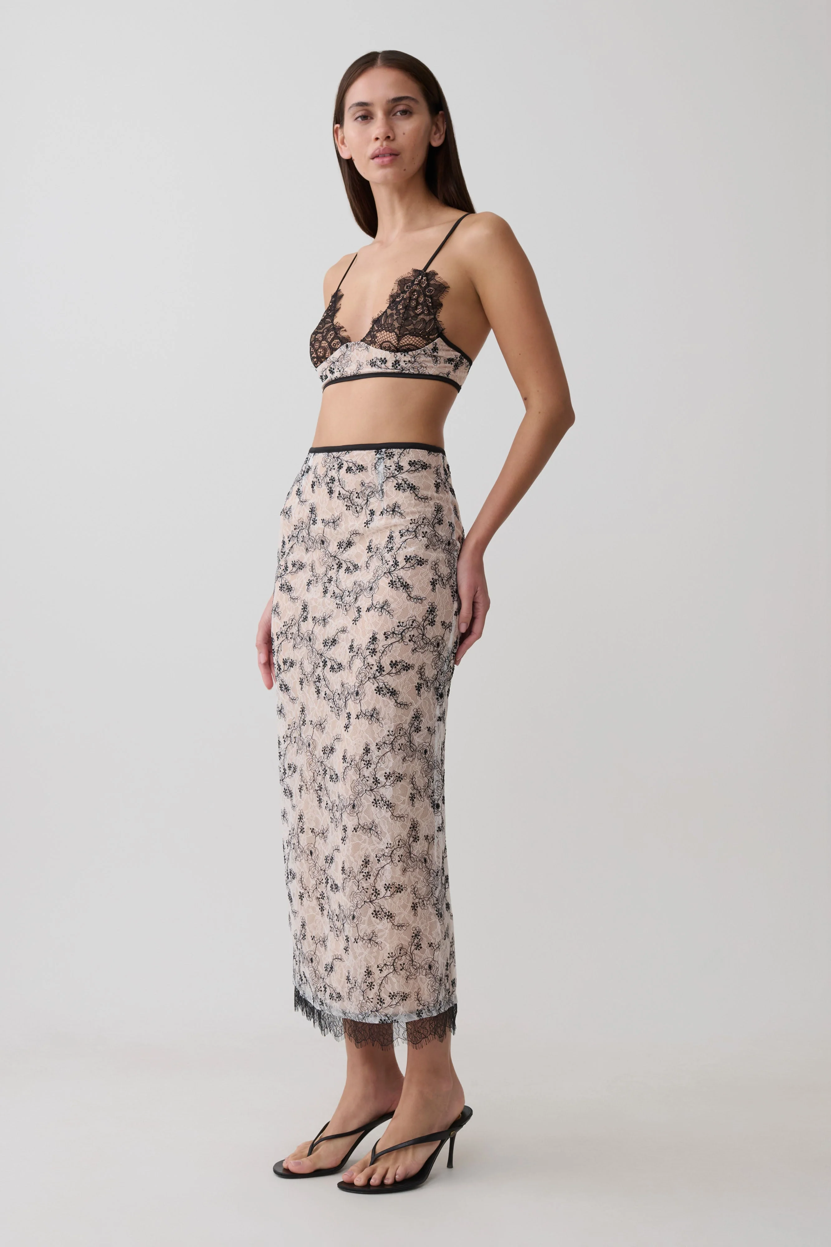 Kimberly Lace Sleeveless Crop Top - Nude Lace - Image 4