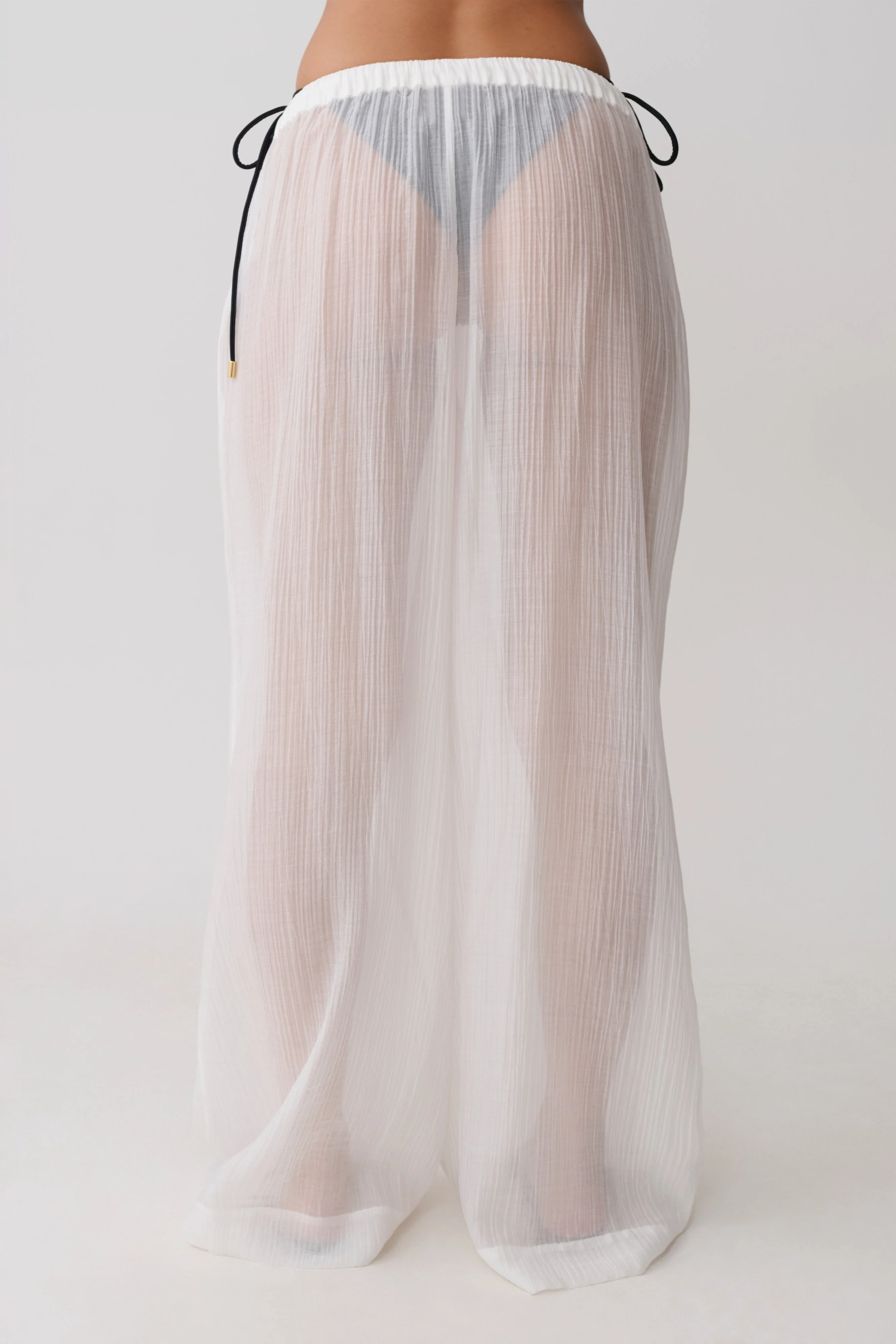 Leilani Sheer Drawstring Wide Leg Pants - Ivory - Image 5