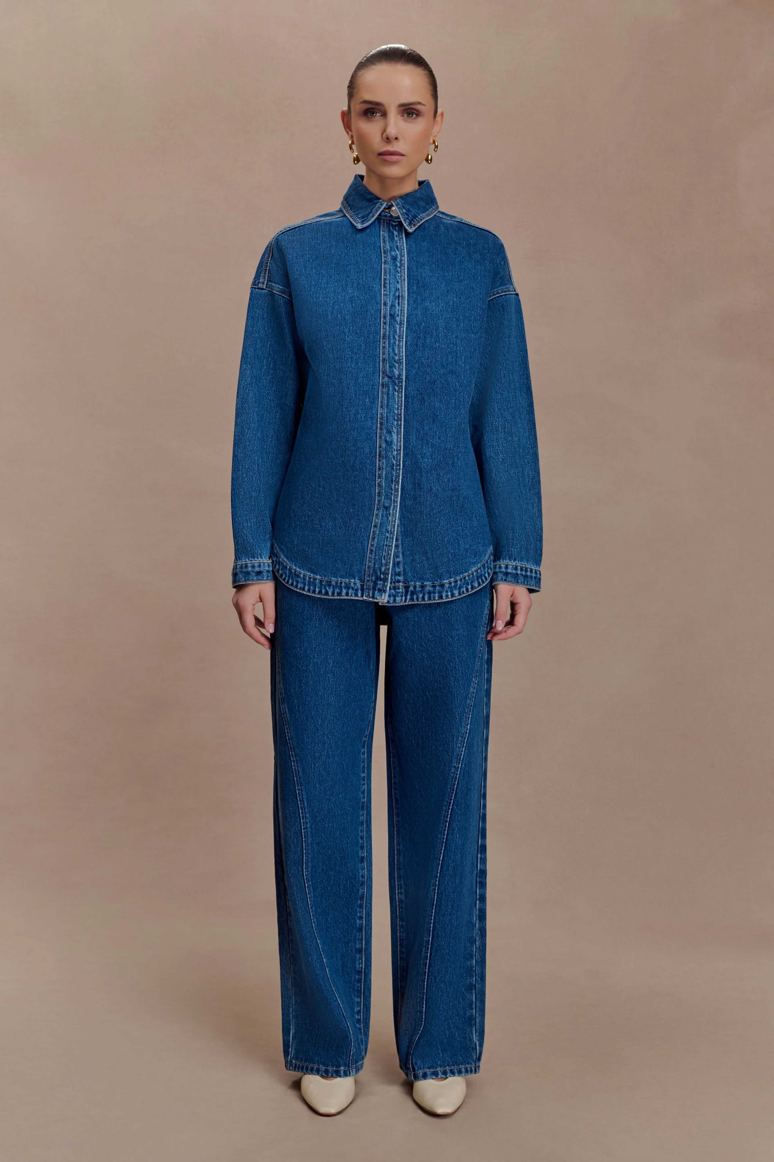 Lioda Oversized Denim Shirt - Dark Blue - Image 4
