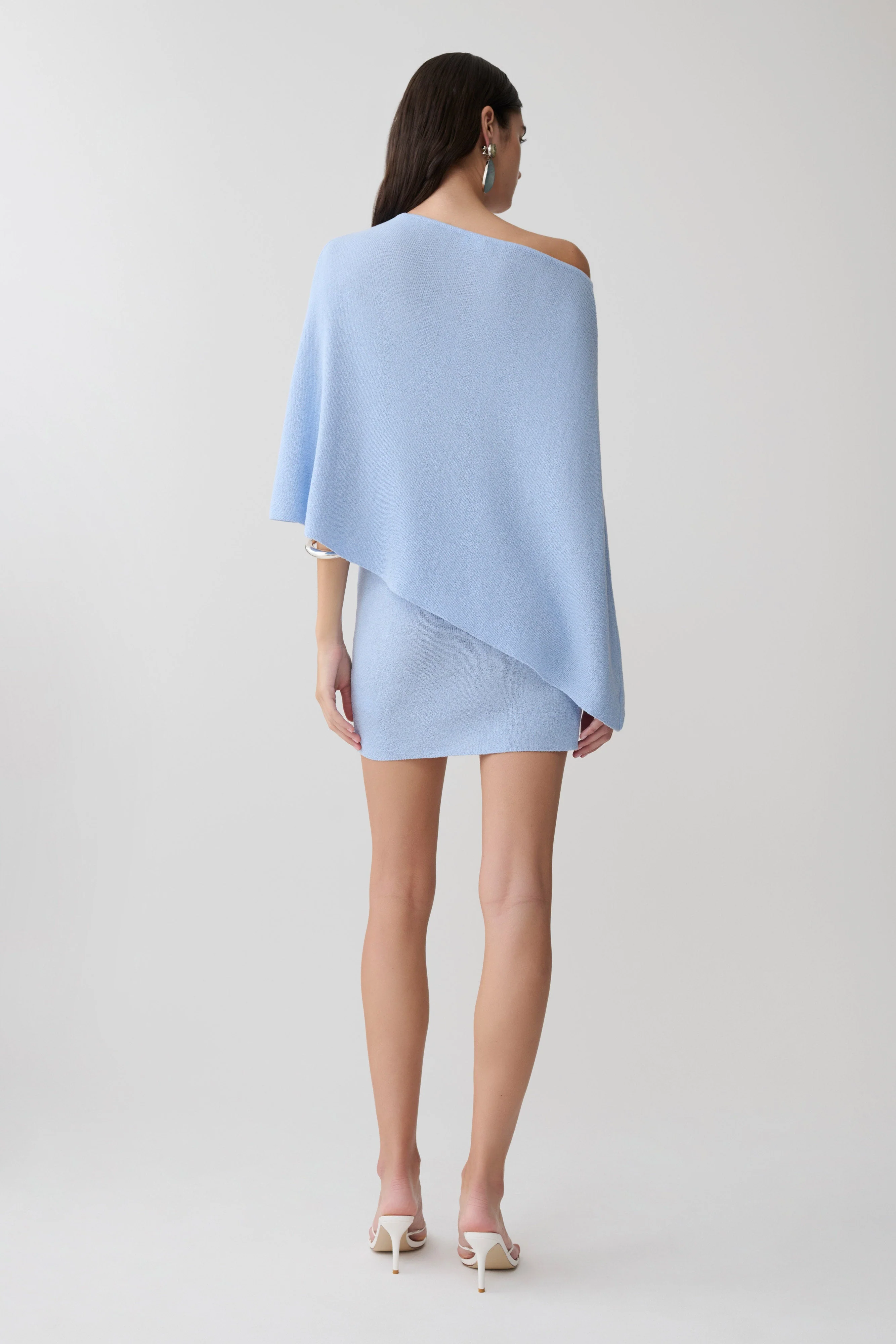 Loura One Shoulder Knit Cape Top - Cornflower Blue - Image 6
