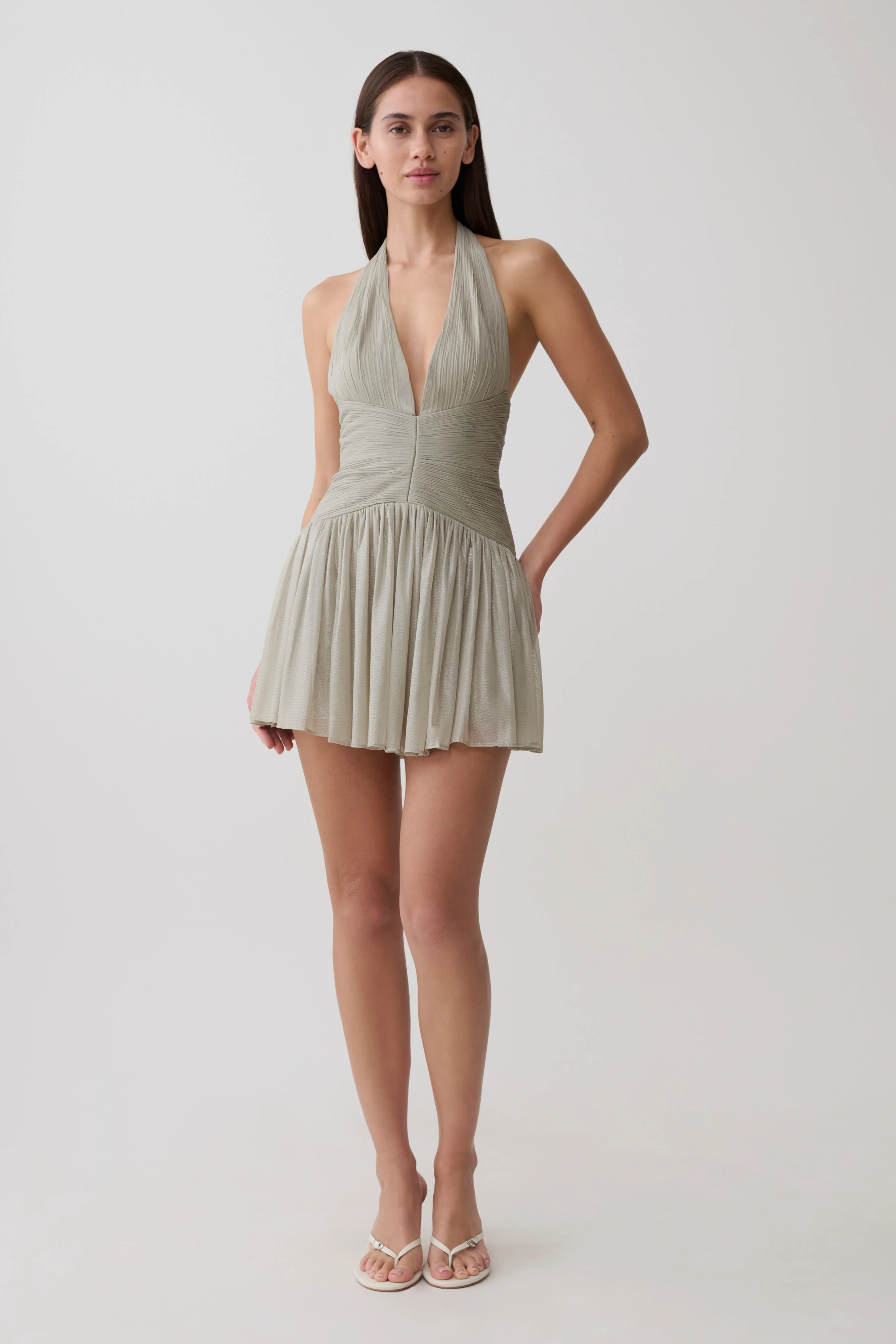 Lucille Halter Pleated Mini Dress - Silver - Image 5