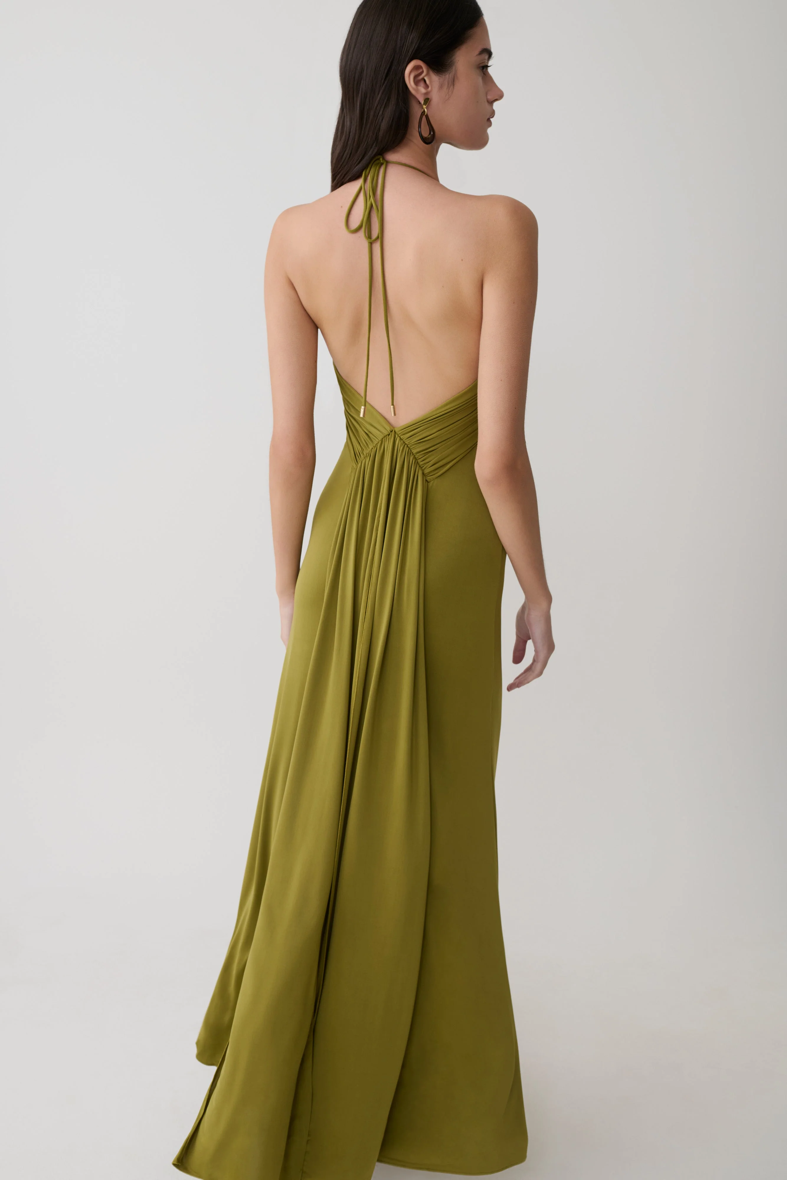 Maely Gathered Slinky Maxi Dress - Olive - Image 3