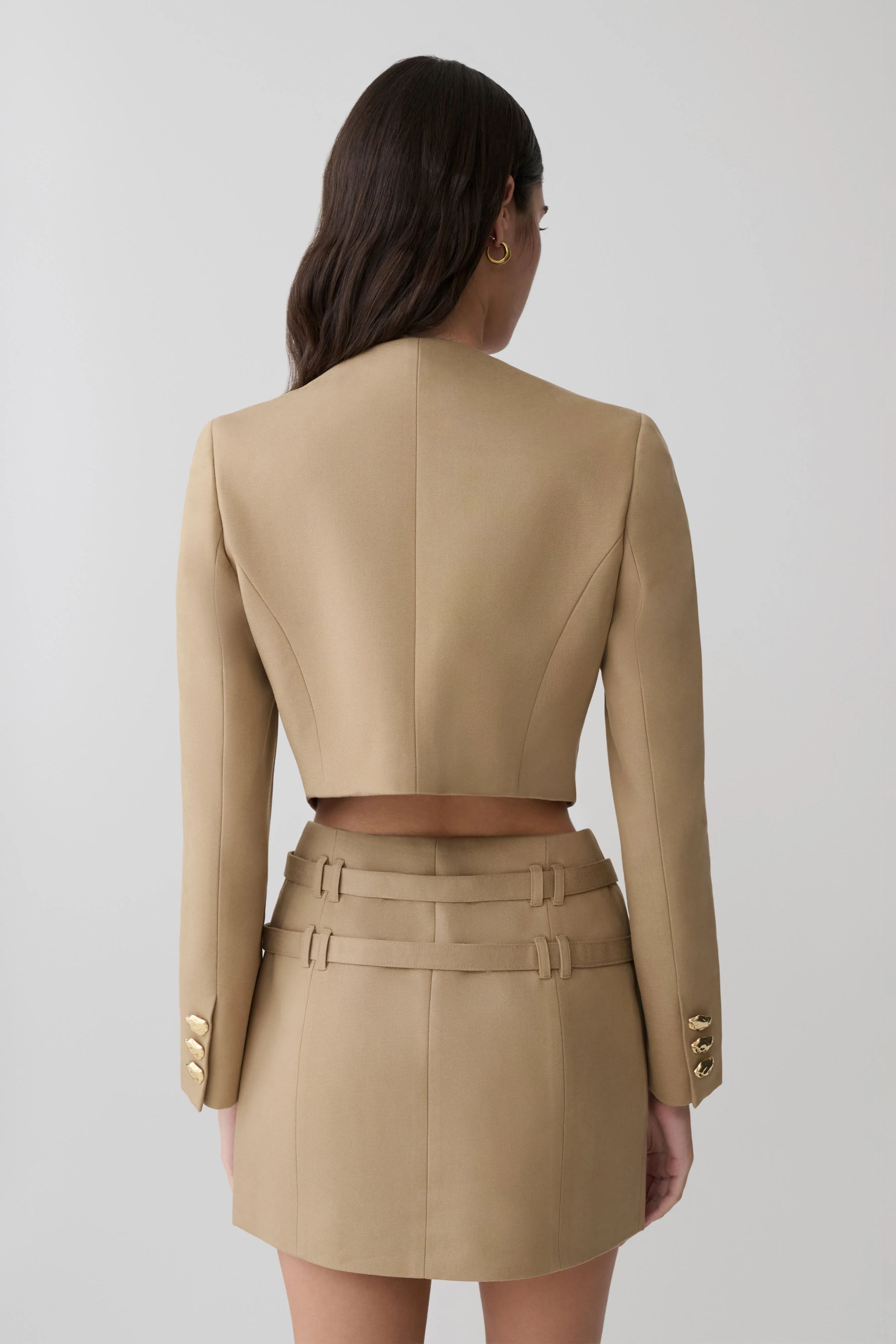 Marielle Button Up Cropped Jacket - Taupe - Image 2