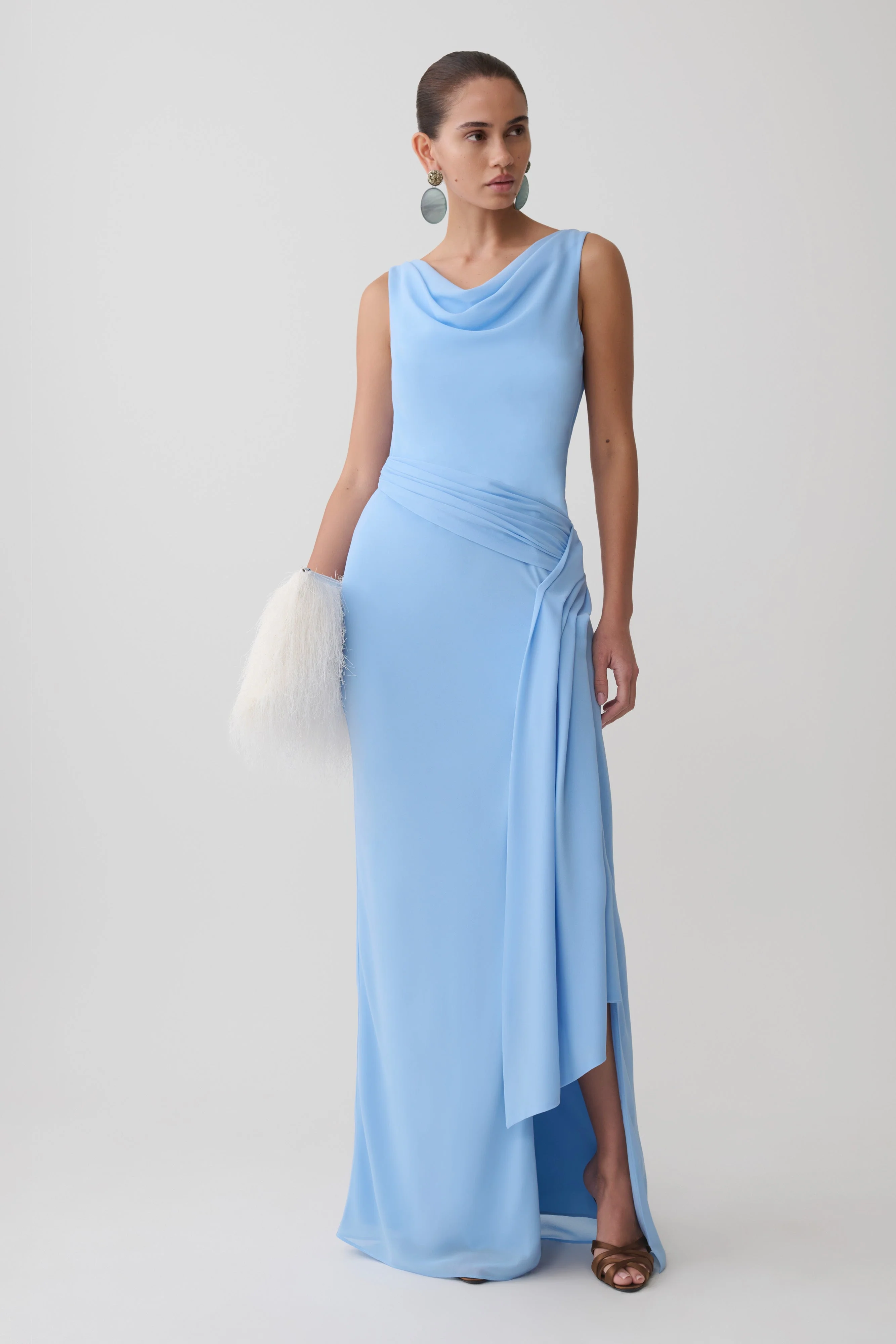 Marjorie Draped Back Chiffon Maxi Dress - Sky Blue - Image 6