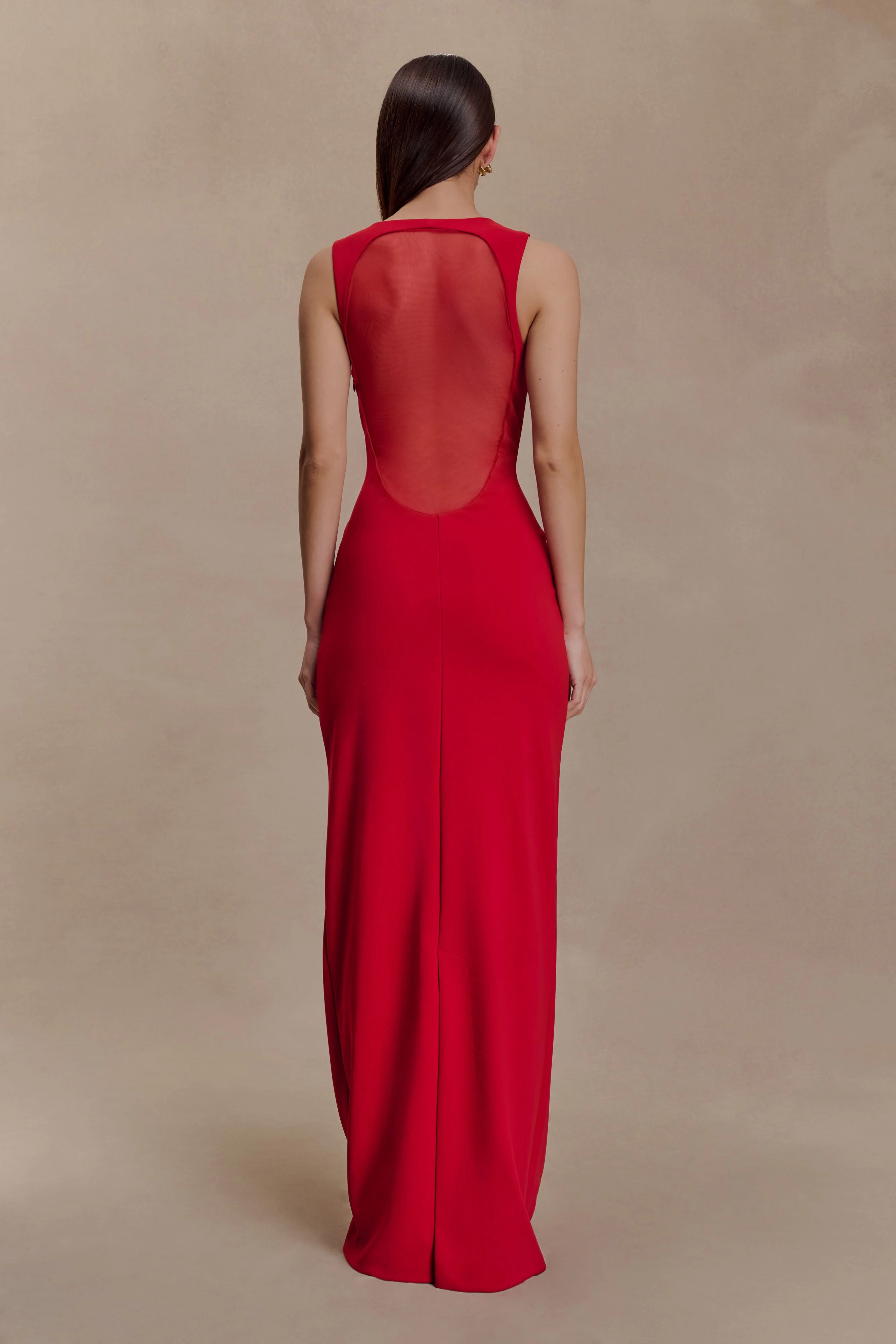 Marlon Crepe And Mesh Maxi Dress - Cherry Red - Image 2