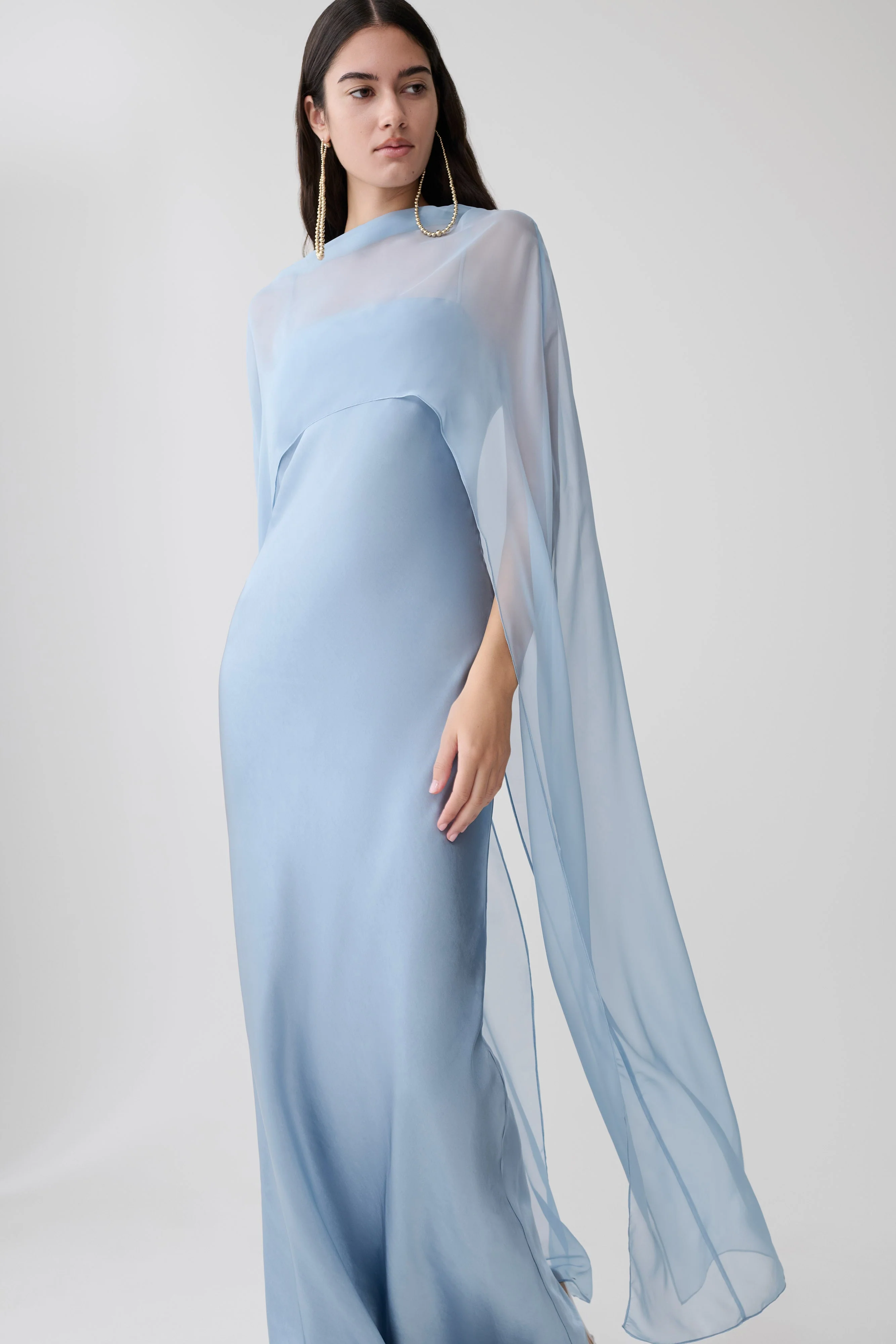 Martinne Chiffon Cape Maxi Dress - Arctic Blue - Image 3