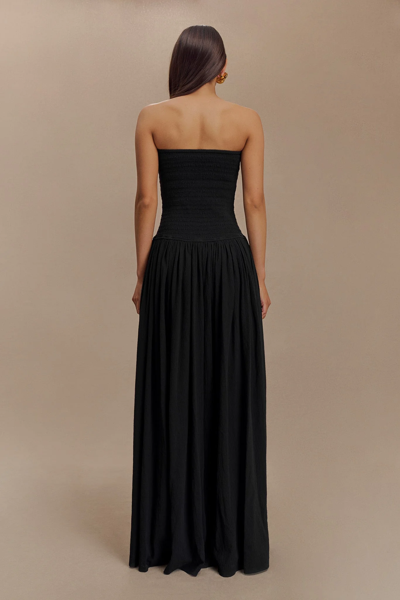 Maureen Cotton Shirring Maxi Dress - Black - Image 2