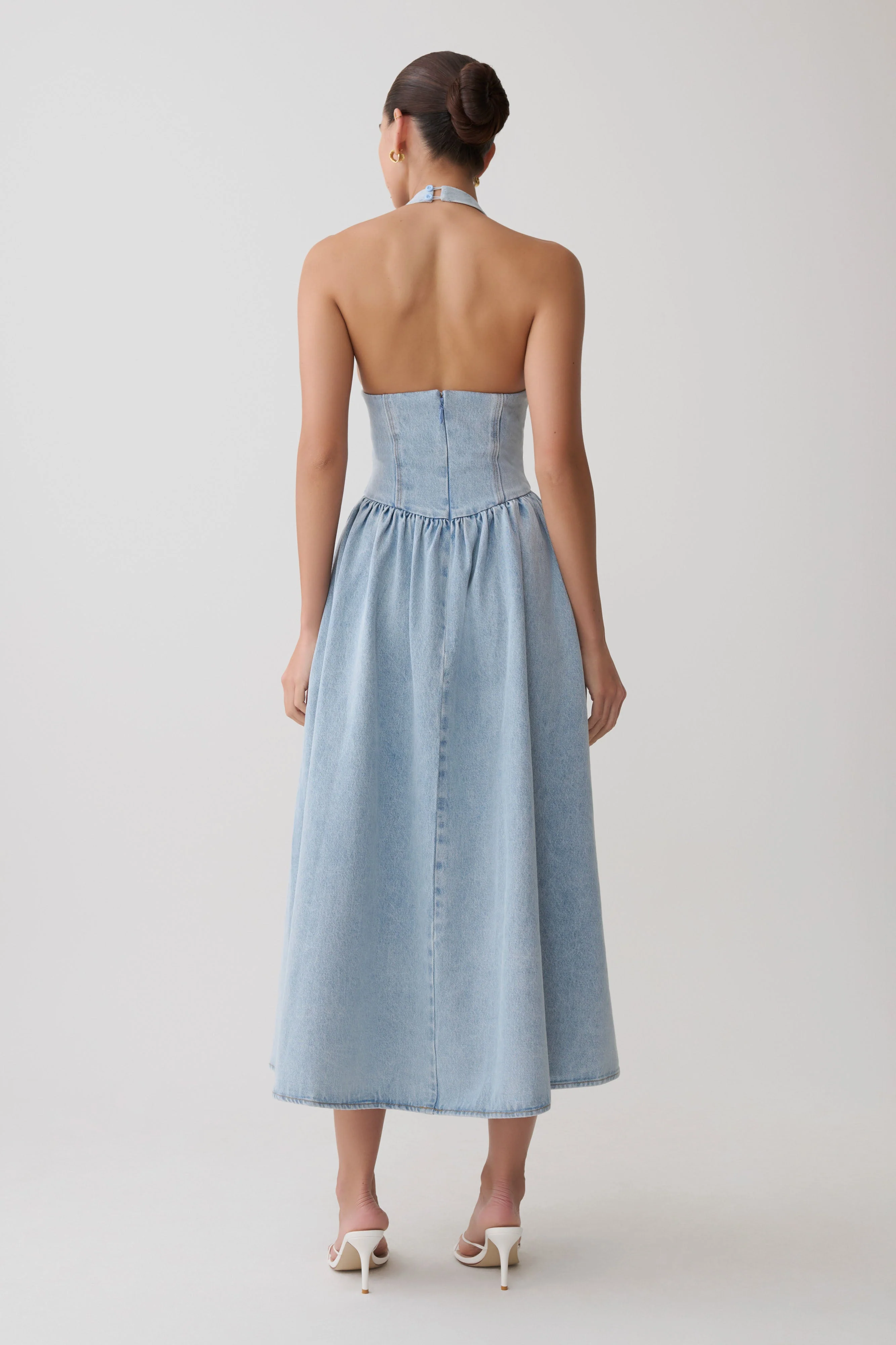 Miller Denim Halter Midi Dress - Classic Blue - Image 2