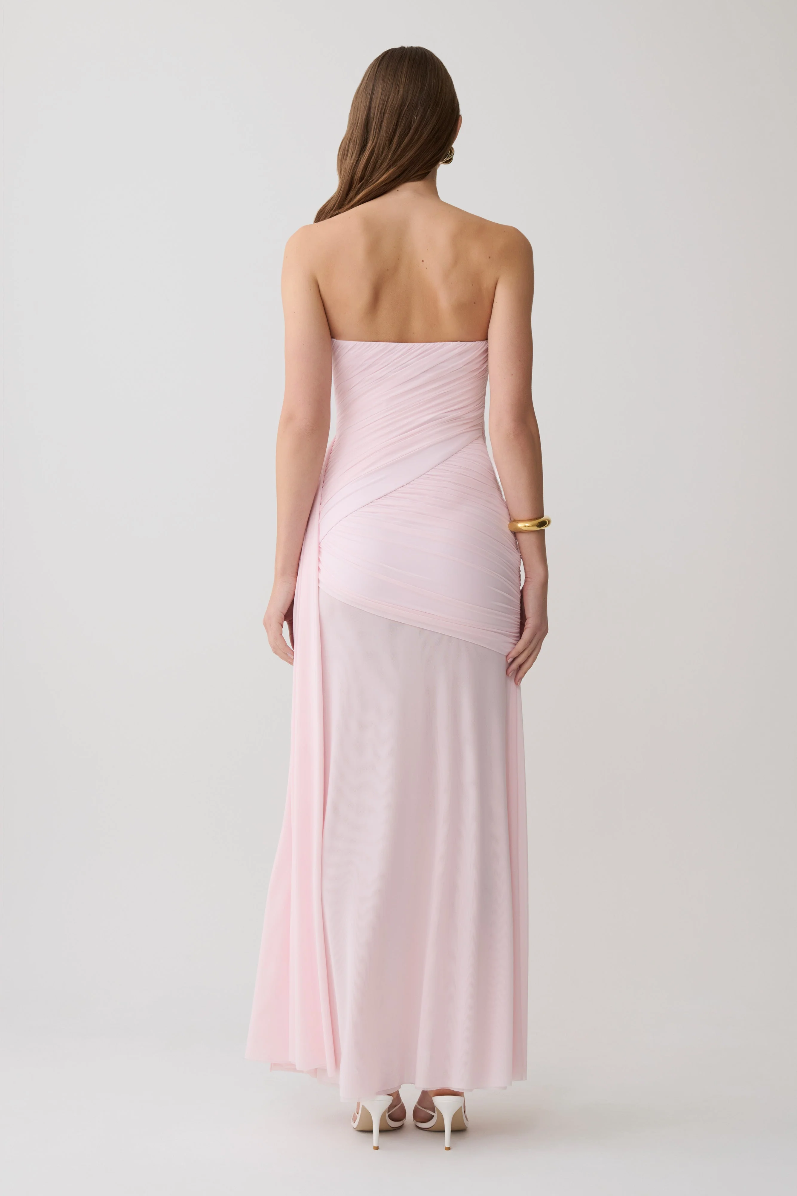 Monet Strapless Ruched Mesh Maxi Dress - Ballet Pink - Image 2