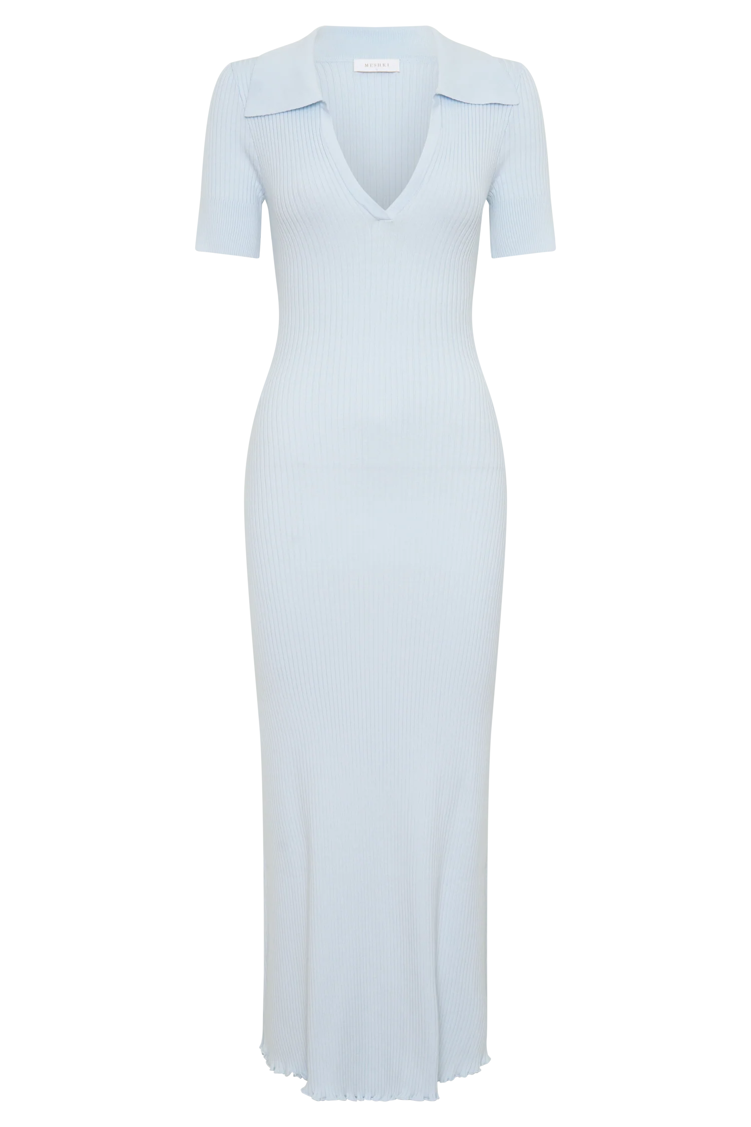 Nichelle Short Sleeve Collared Knit Midi Dress - Light Blue - Image 9