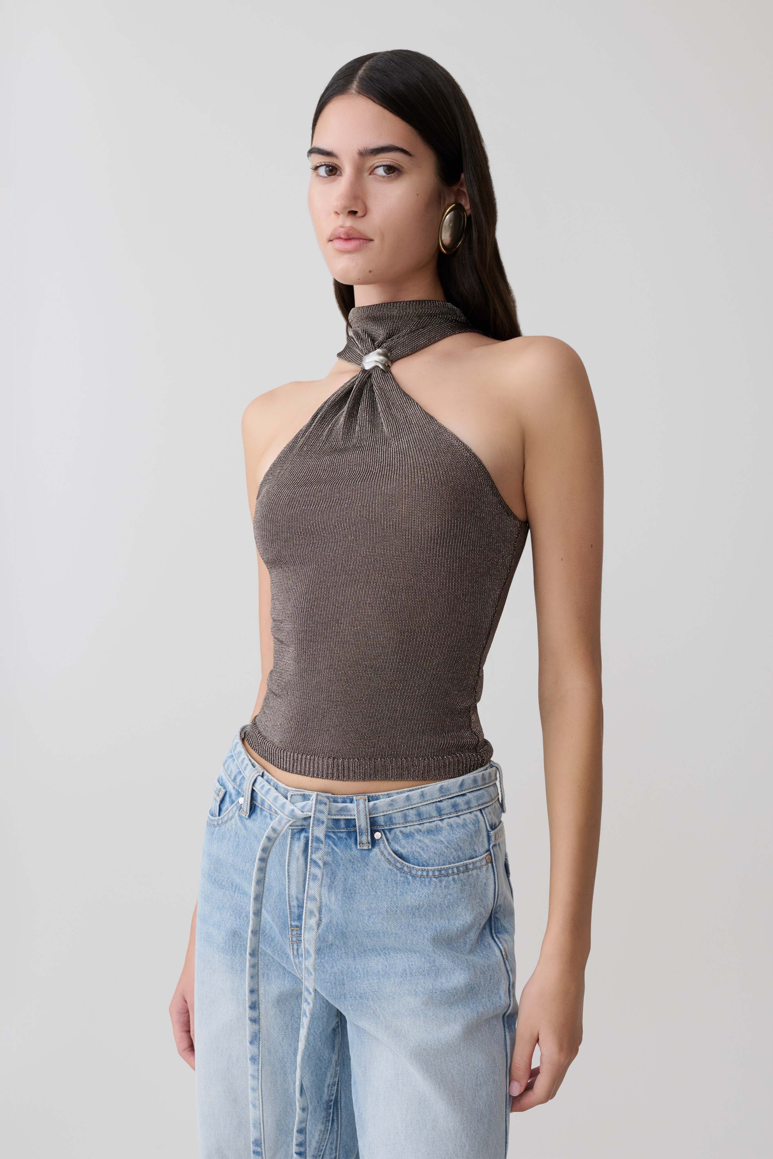 Nikki Lurex Top With Hardware - Gunmetal - Image 8