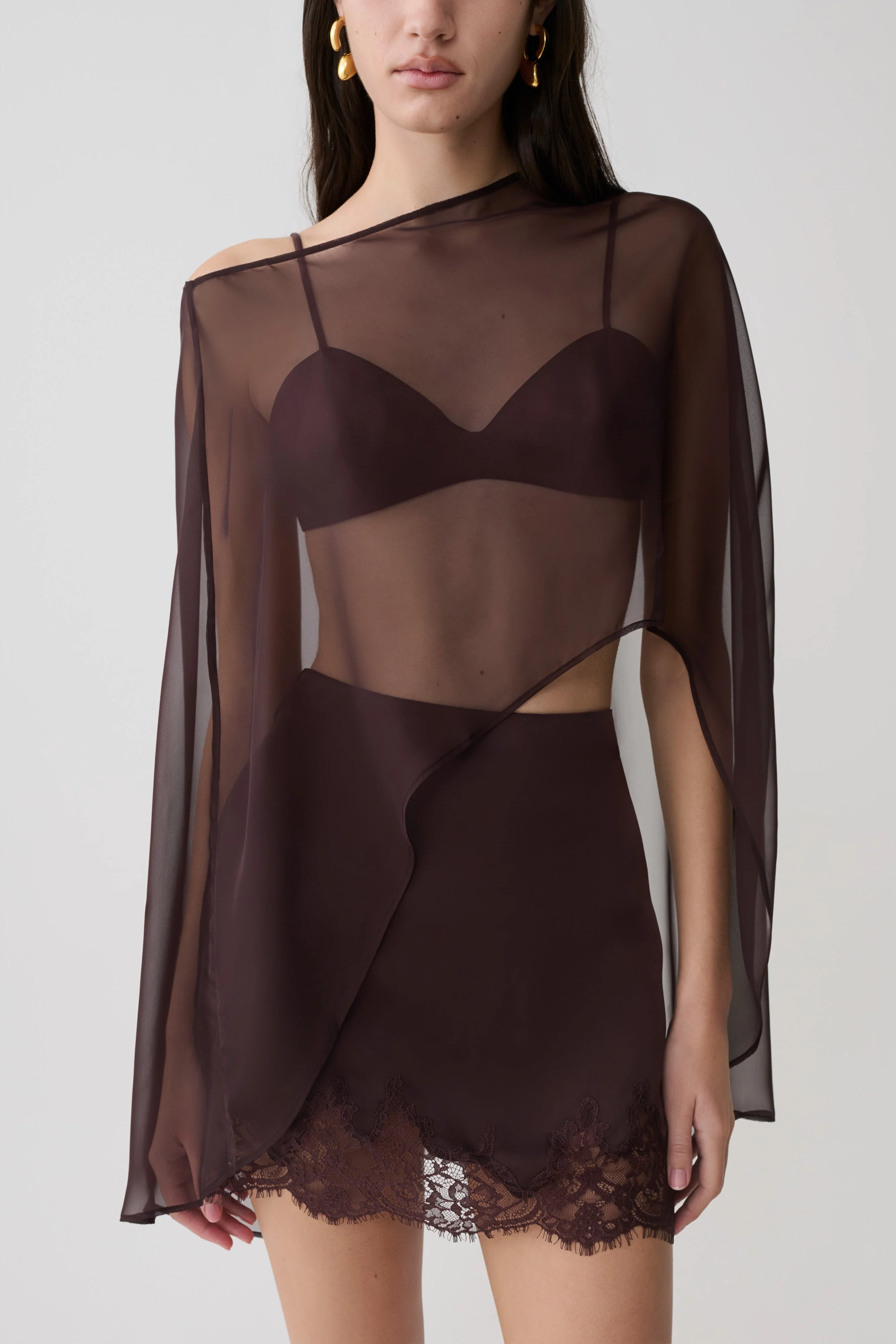 Nina Lace And Satin Mini Skirt - Chocolate - Image 3