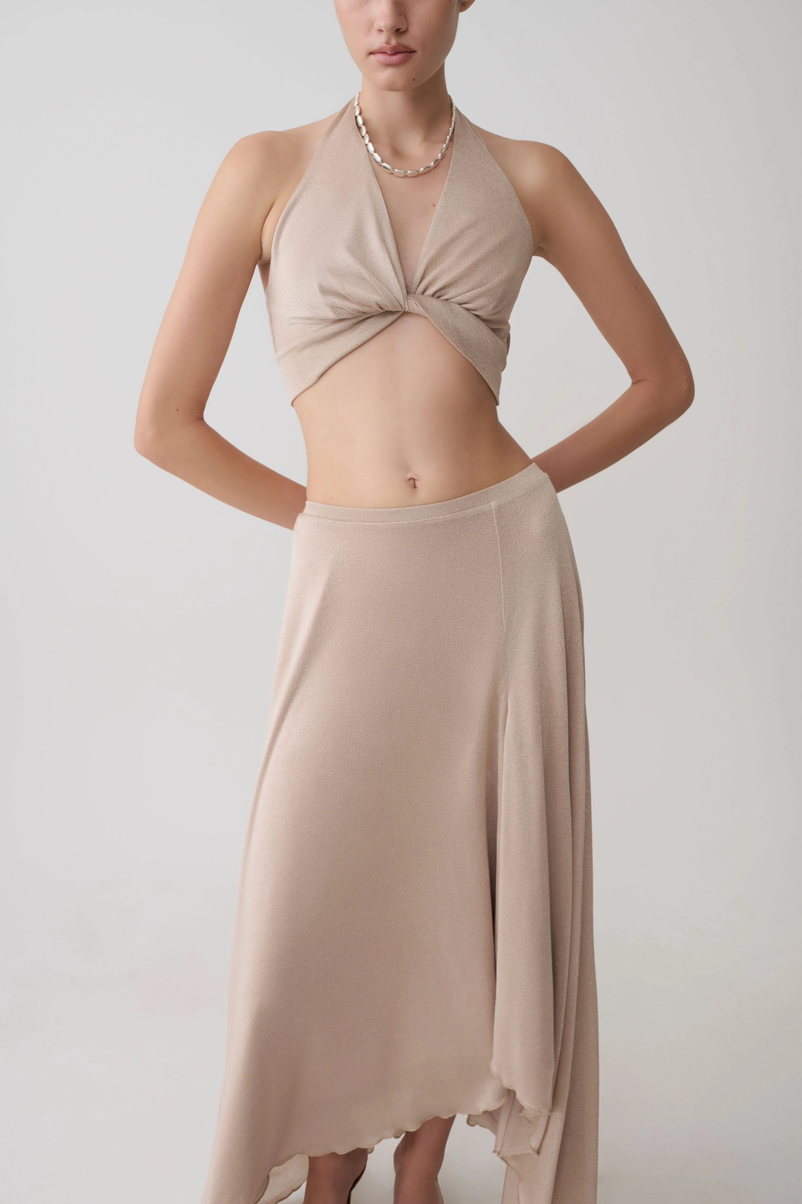 Nola Draped Lurex Halter Top - Gold - Image 3