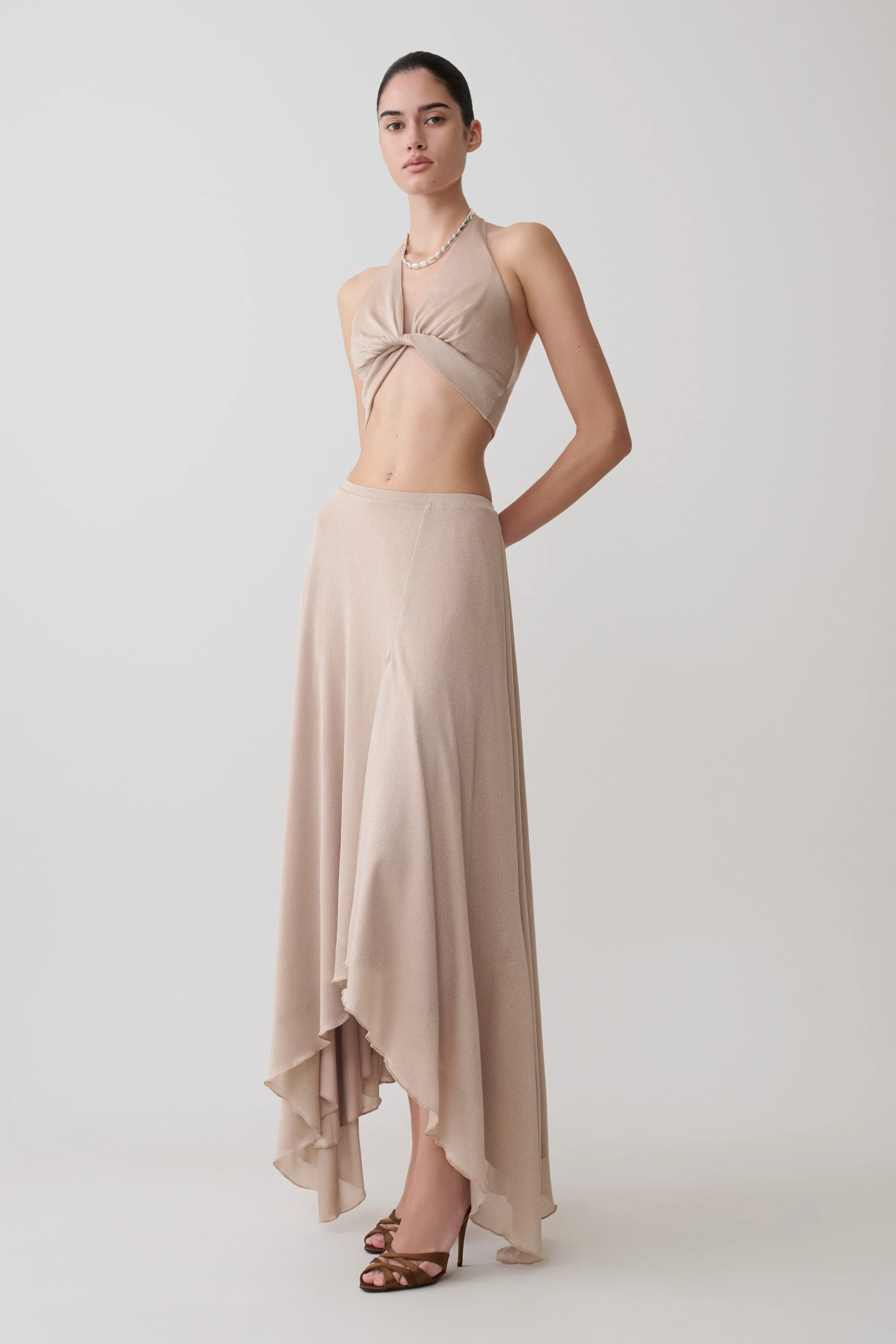 Nola Draped Lurex Halter Top - Gold - Image 5